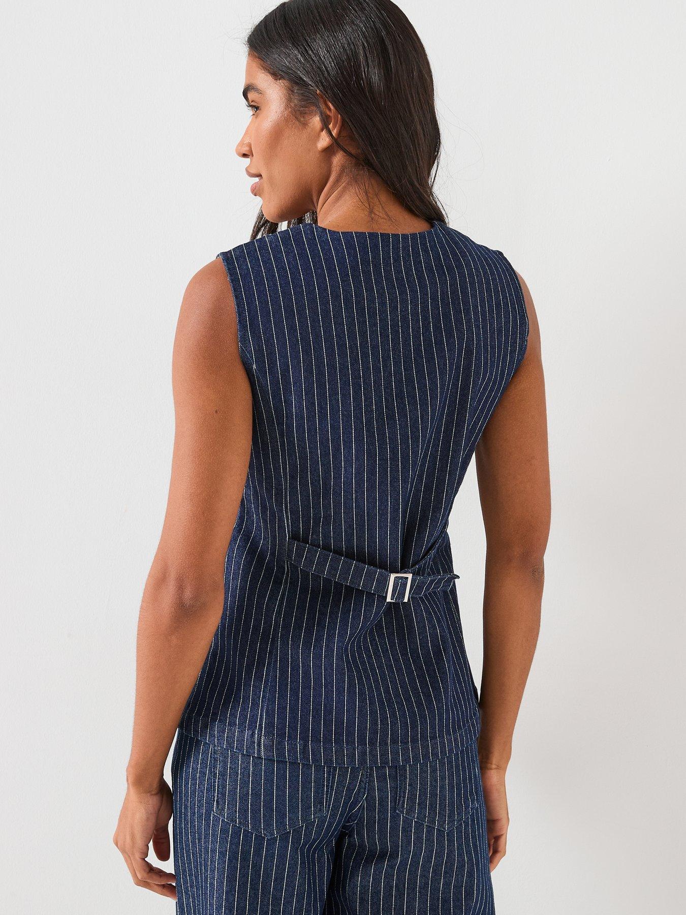 pieces-long-striped-denim-vest-bluestillFront