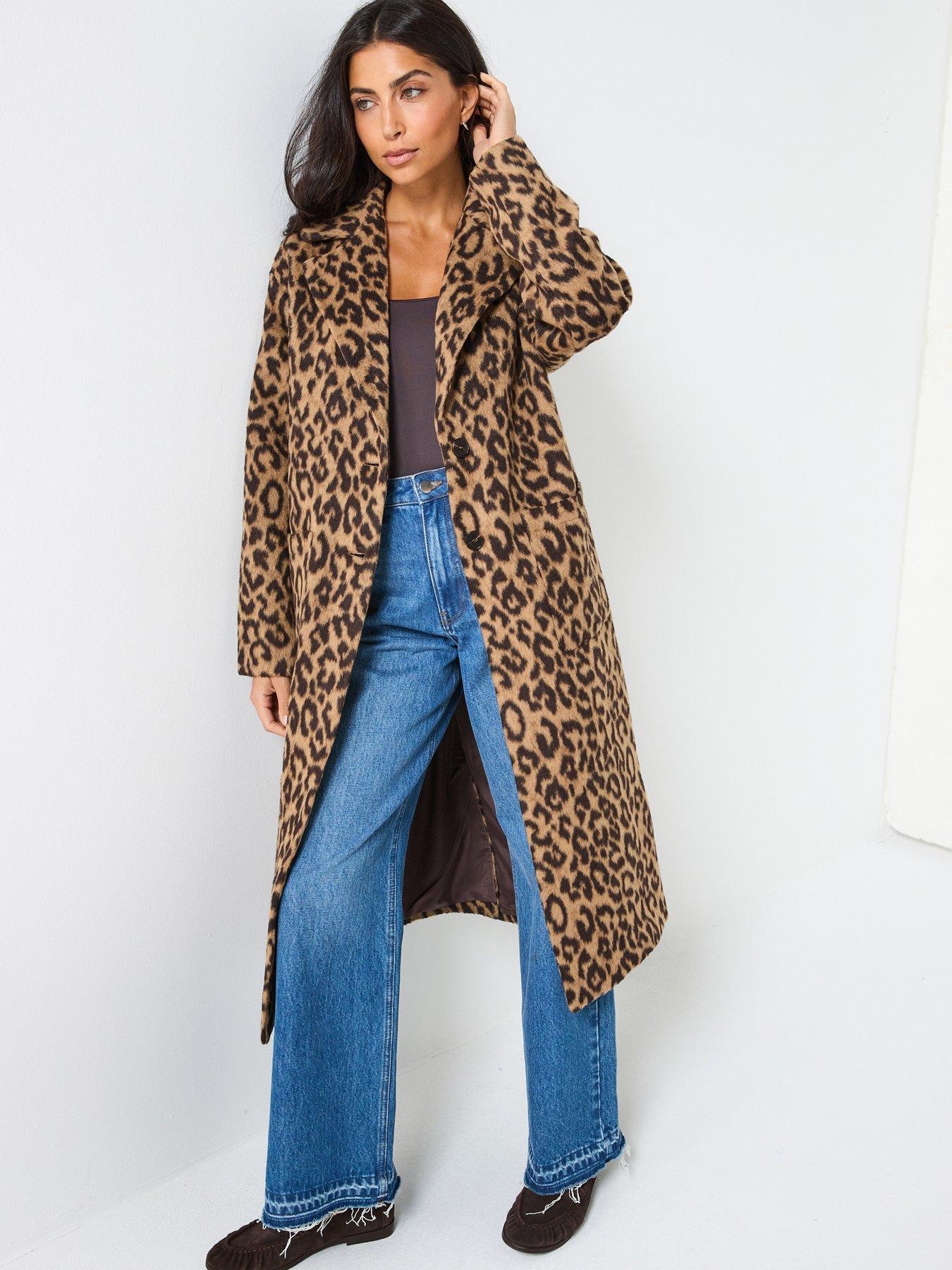 Image 1 of 6 of PIECES Leopard Print Long Coat - Print