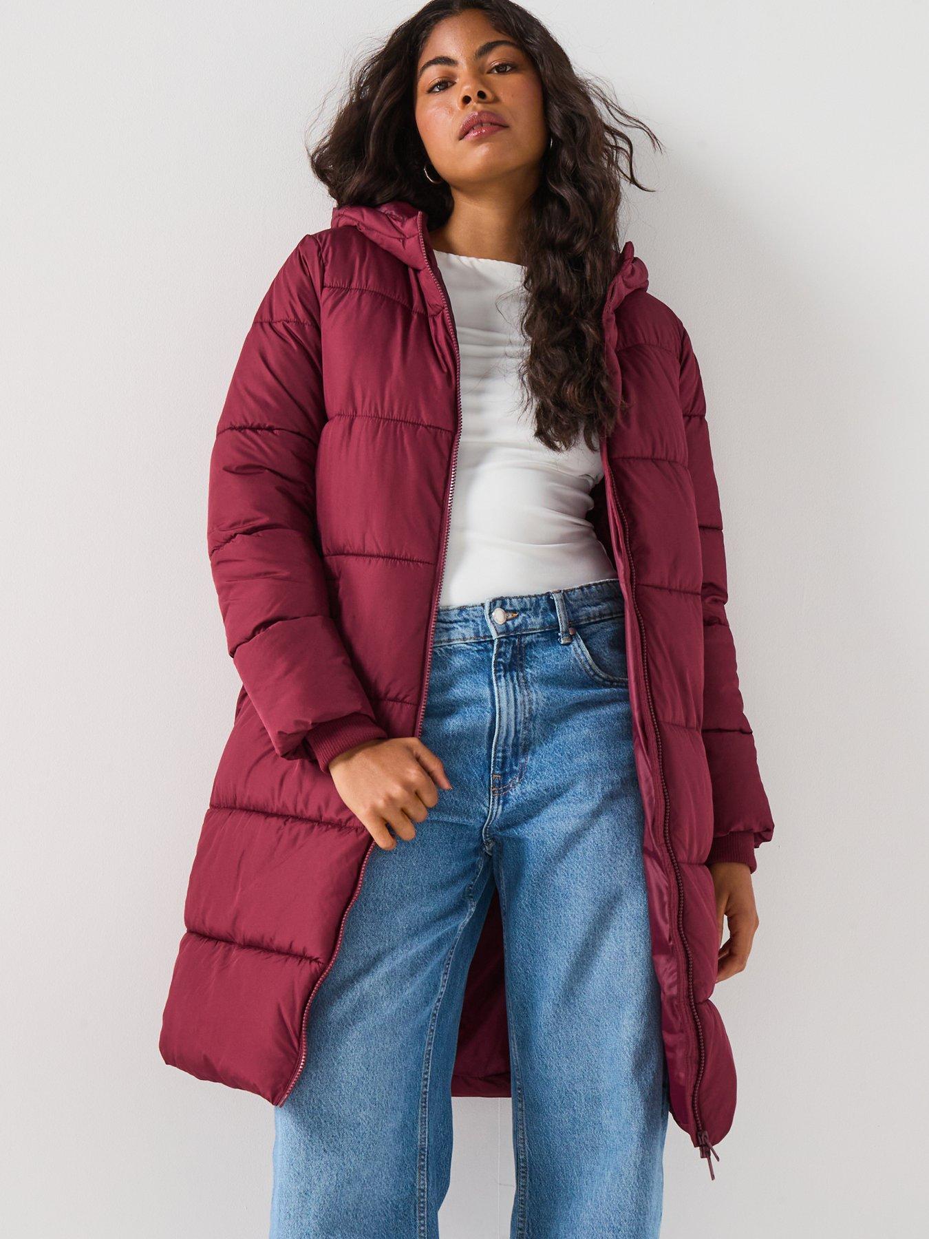 PIECES Long Puffer Jacket - Red
