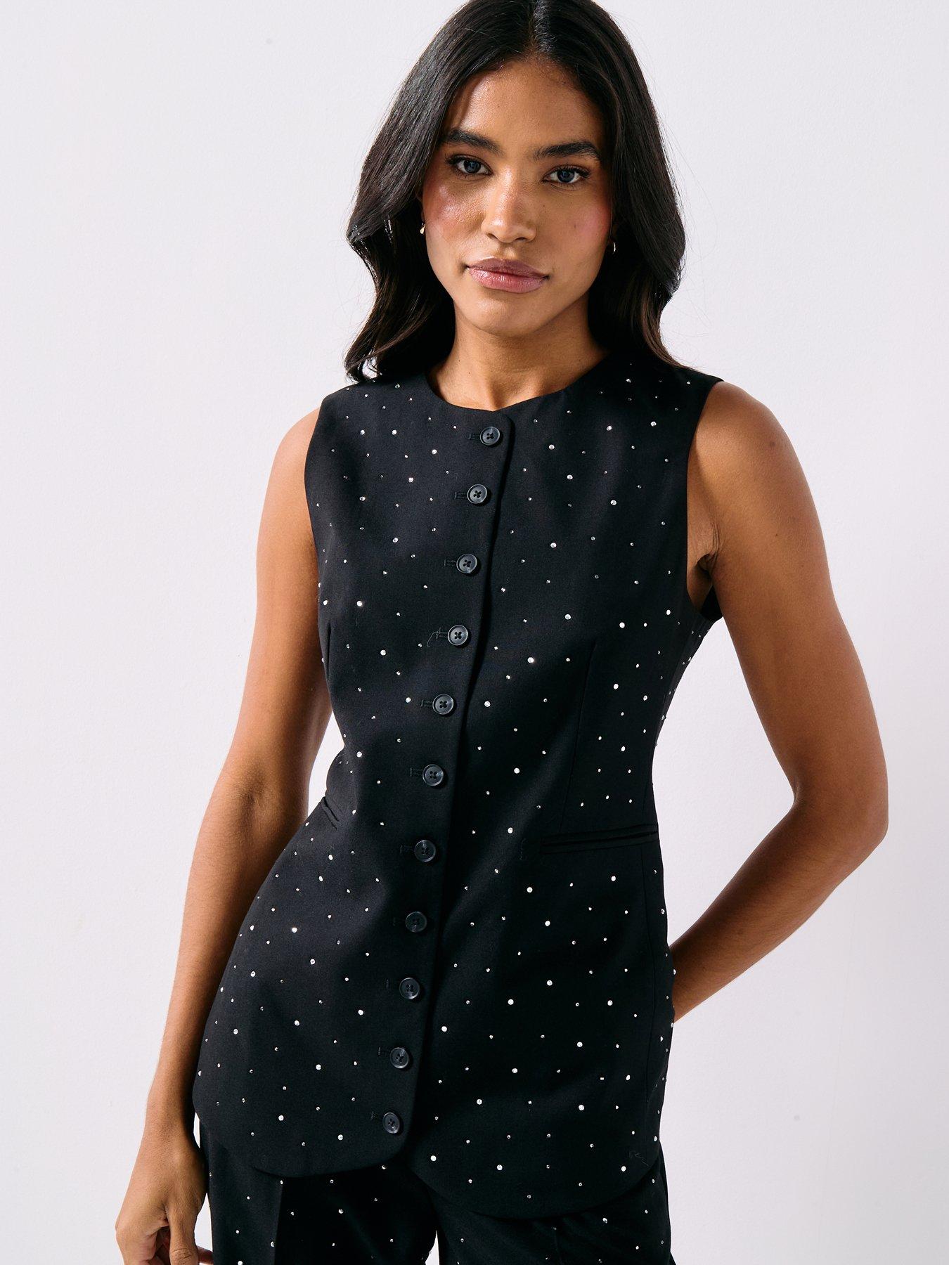 PIECES Michelle Rhinestone Waistcoat - Black