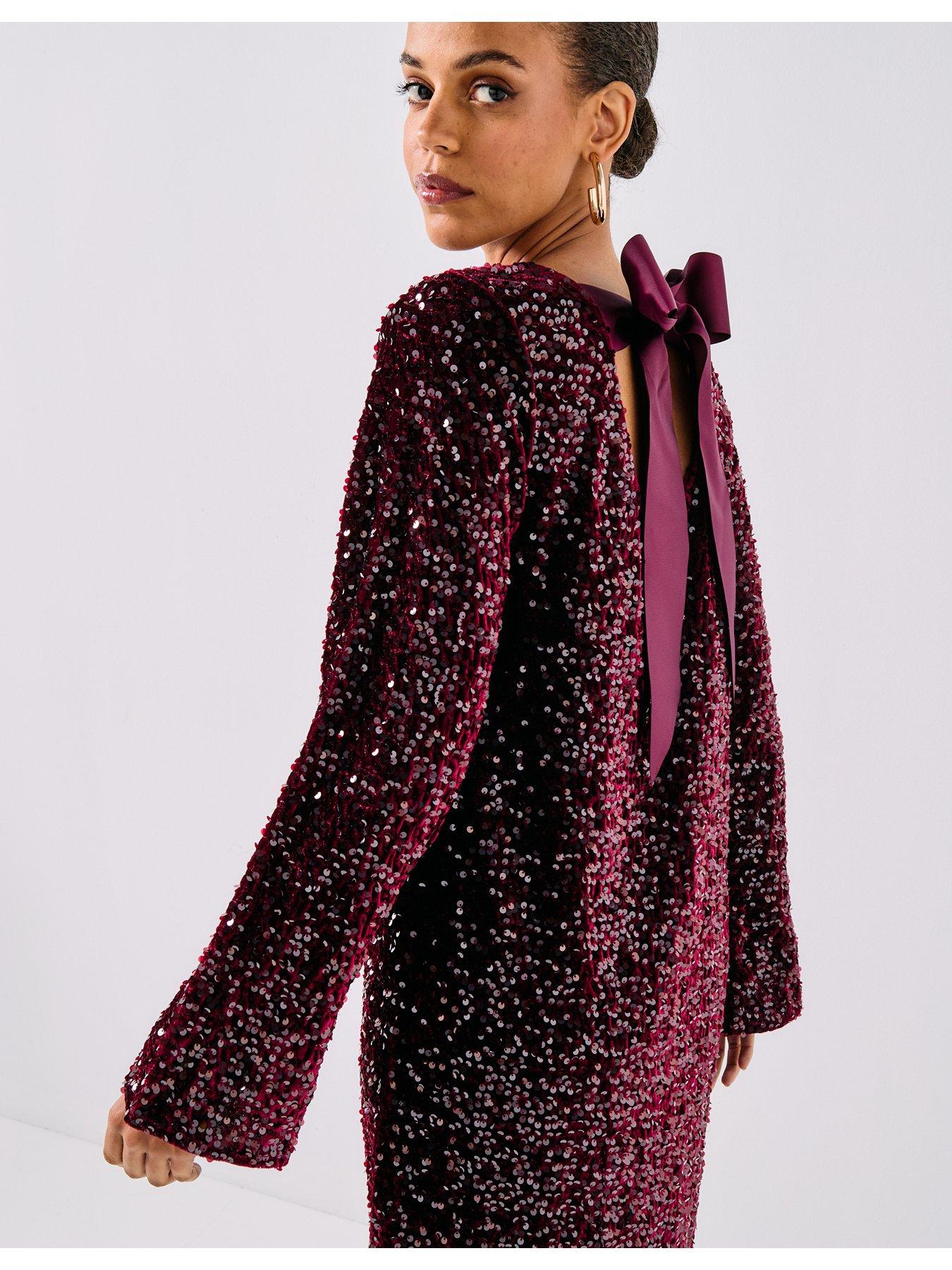 pieces-long-sleeve-deep-back-bow-mini-dress-red