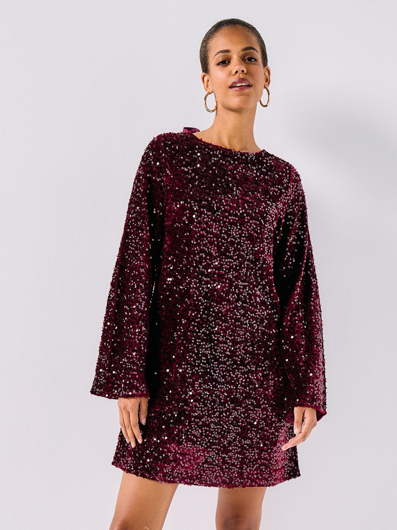 pieces-long-sleeve-deep-back-bow-mini-dress-redoutfit