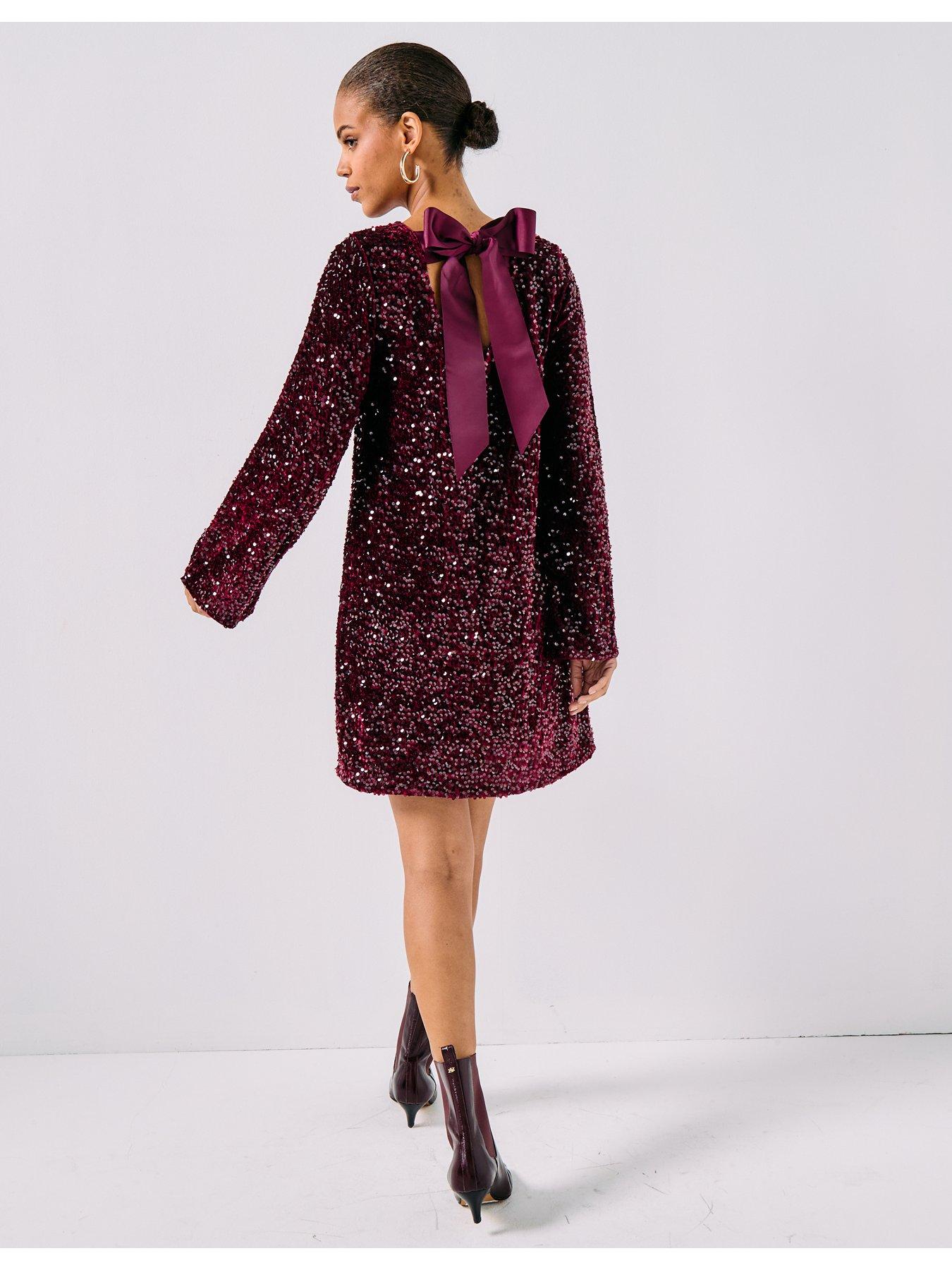 pieces-long-sleeve-deep-back-bow-mini-dress-reddetail
