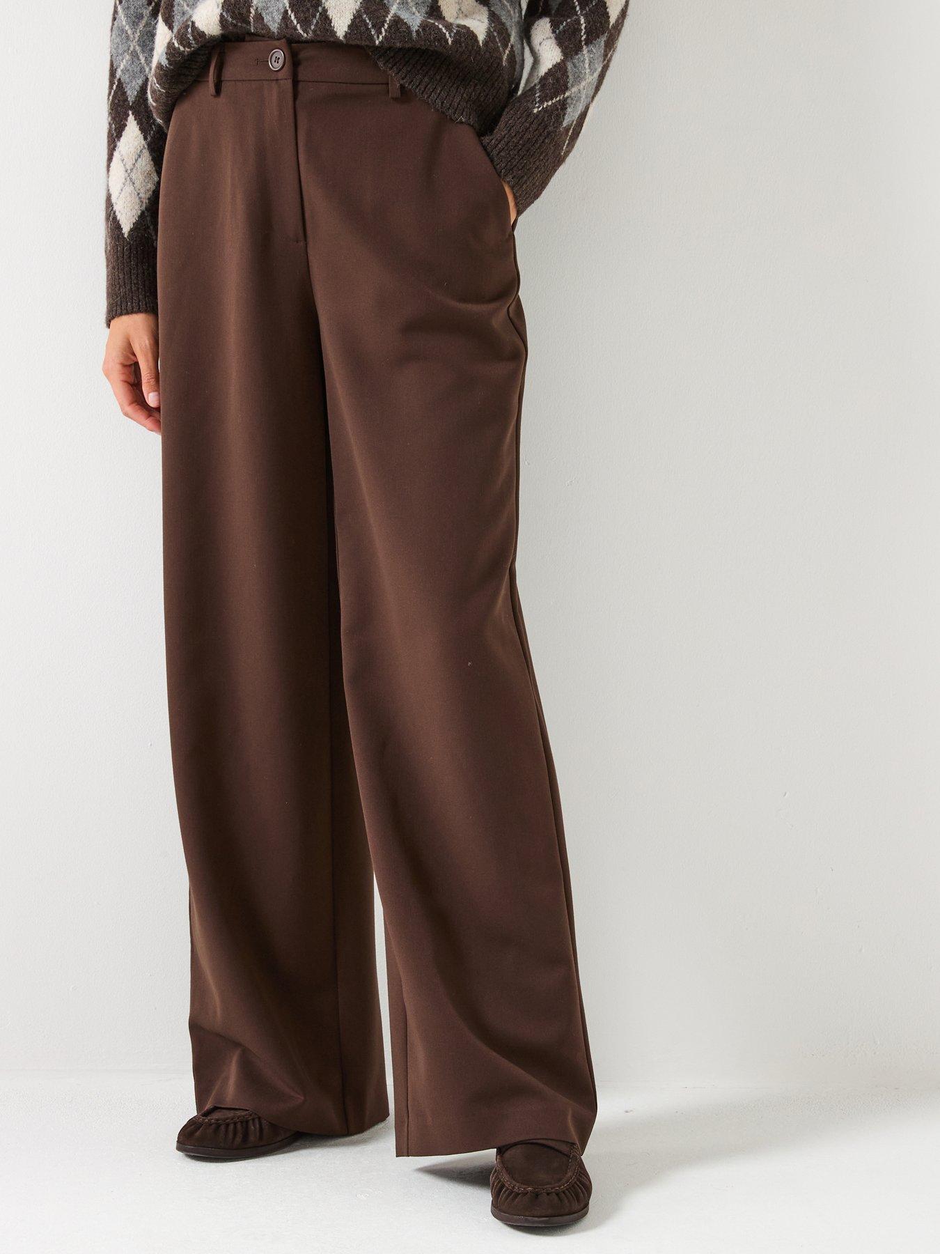 Image 1 of 5 of PIECES Wide Leg Trousers - Brown