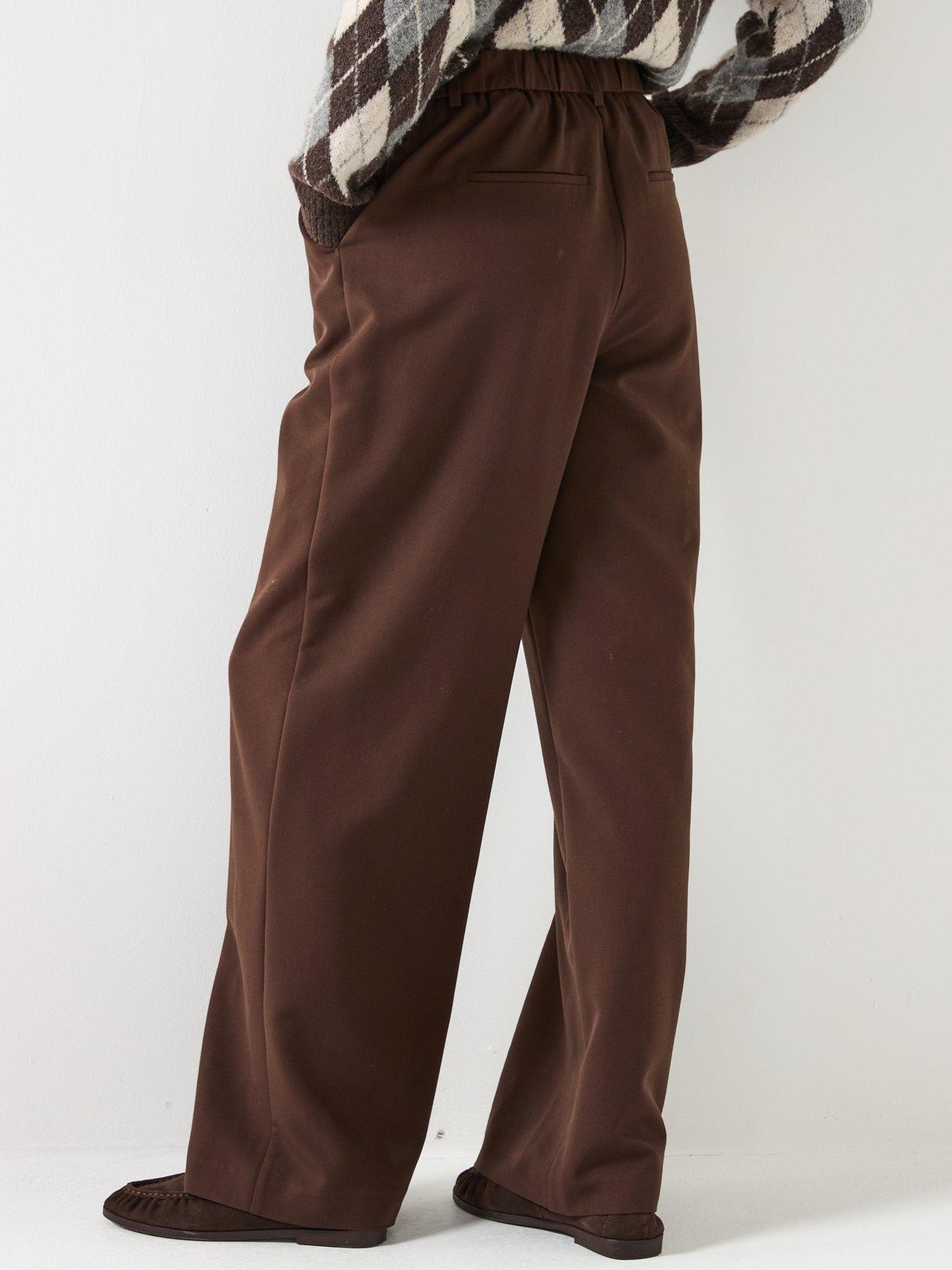 pieces-wide-leg-trousers-brownstillFront