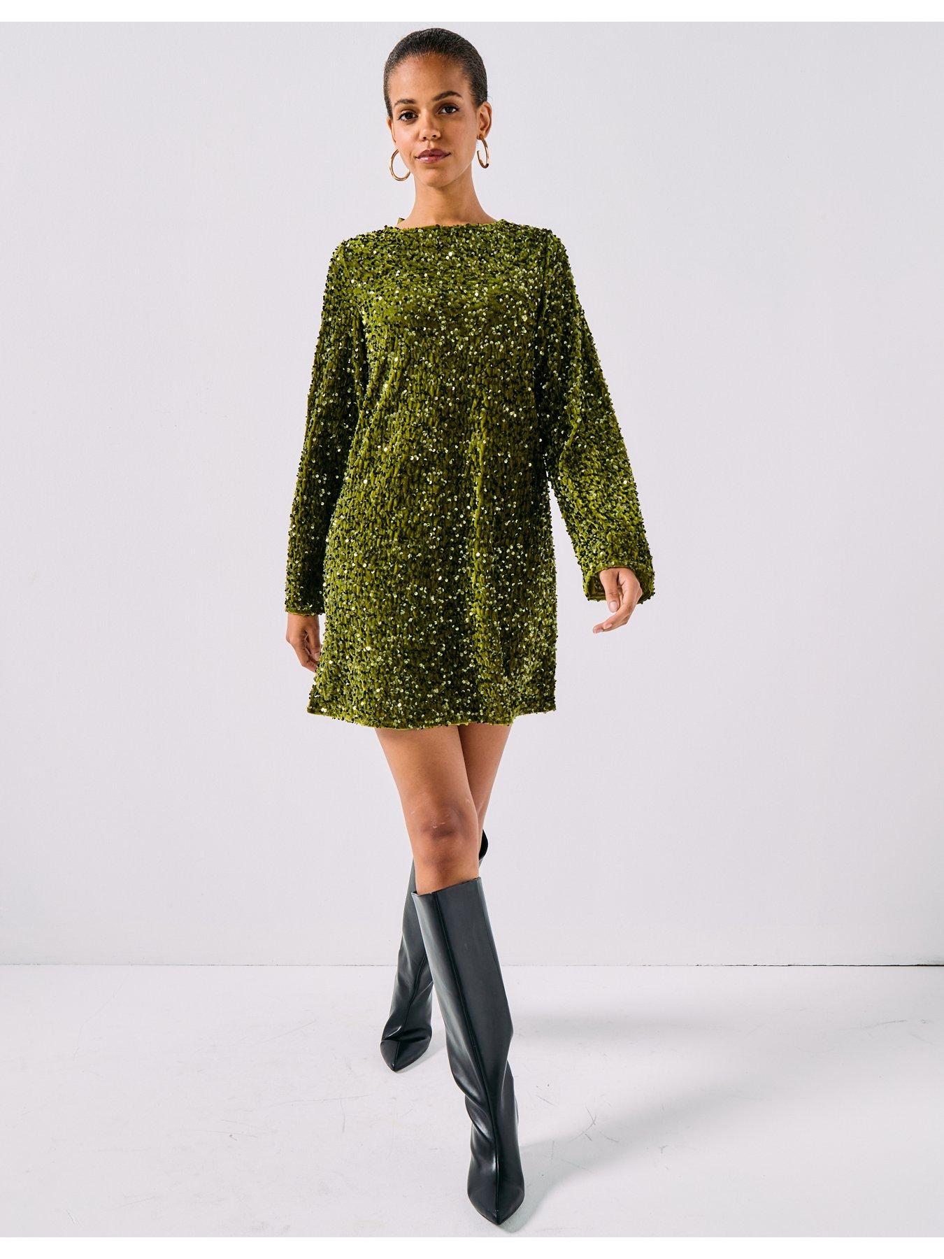 pieces-long-sleeve-deep-back-bow-mini-dress-greenback