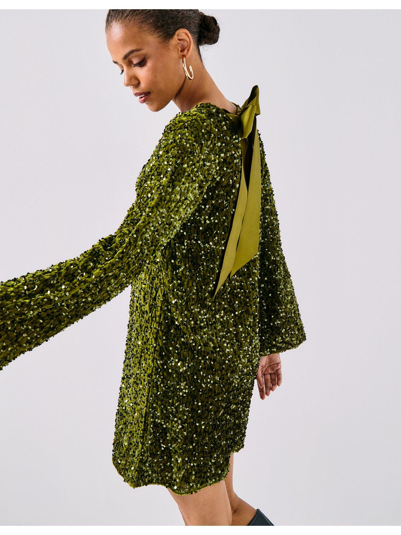 pieces-long-sleeve-deep-back-bow-mini-dress-greendetail