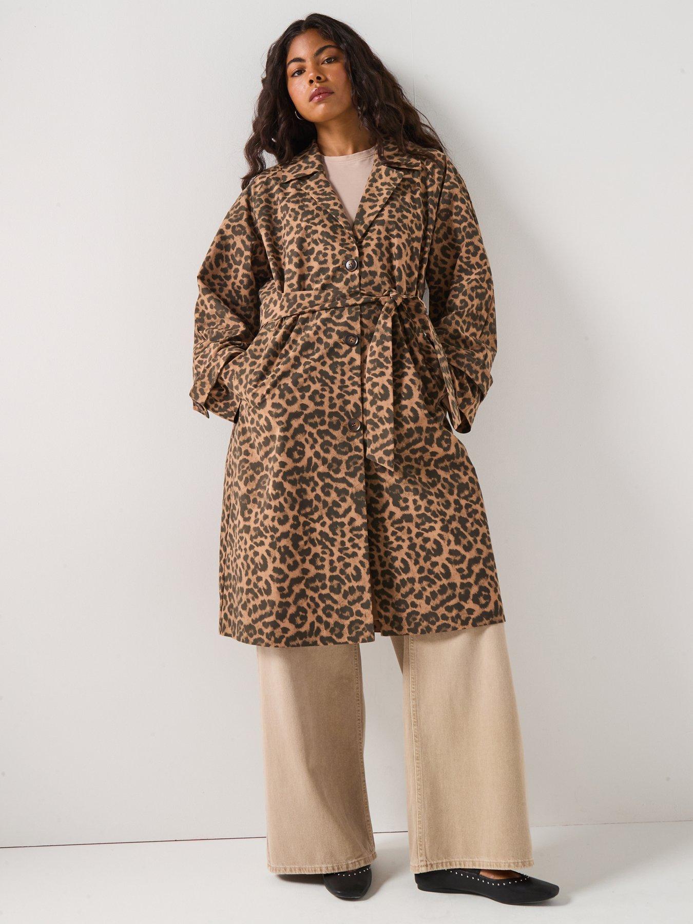 Image 1 of 5 of PIECES Fetina Leopard Print Trenchcoat - Multi