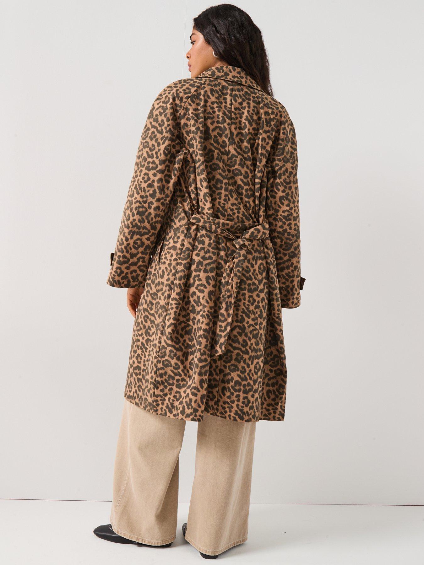Image 2 of 5 of PIECES Fetina Leopard Print Trenchcoat - Multi