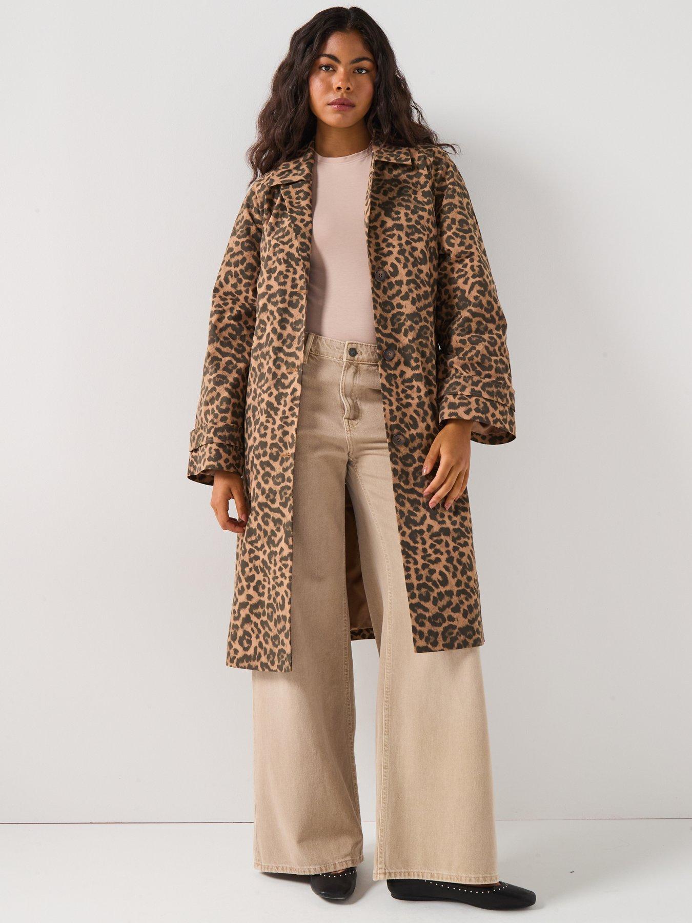 Image 3 of 5 of PIECES Fetina Leopard Print Trenchcoat - Multi