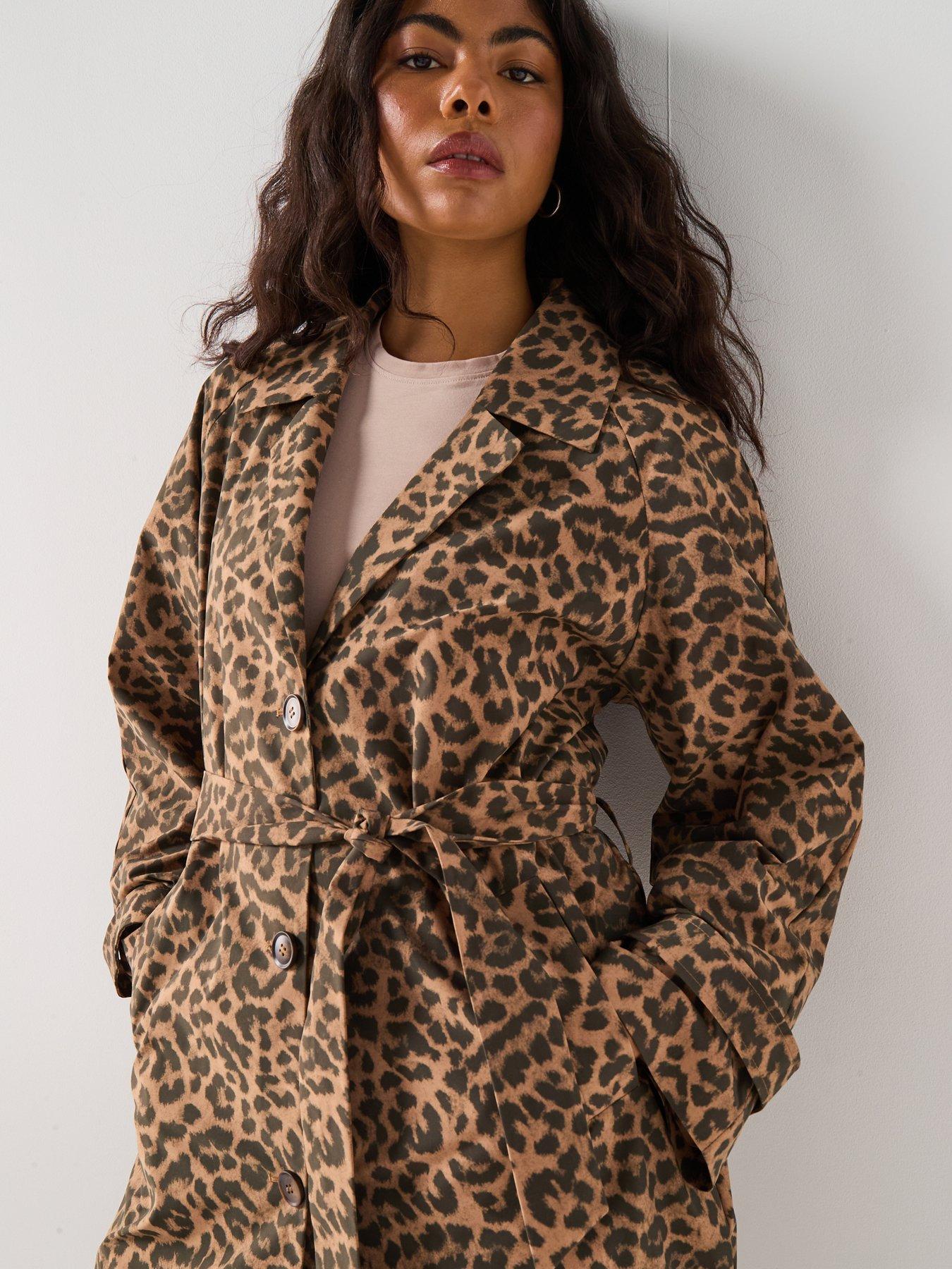 Image 4 of 5 of PIECES Fetina Leopard Print Trenchcoat - Multi