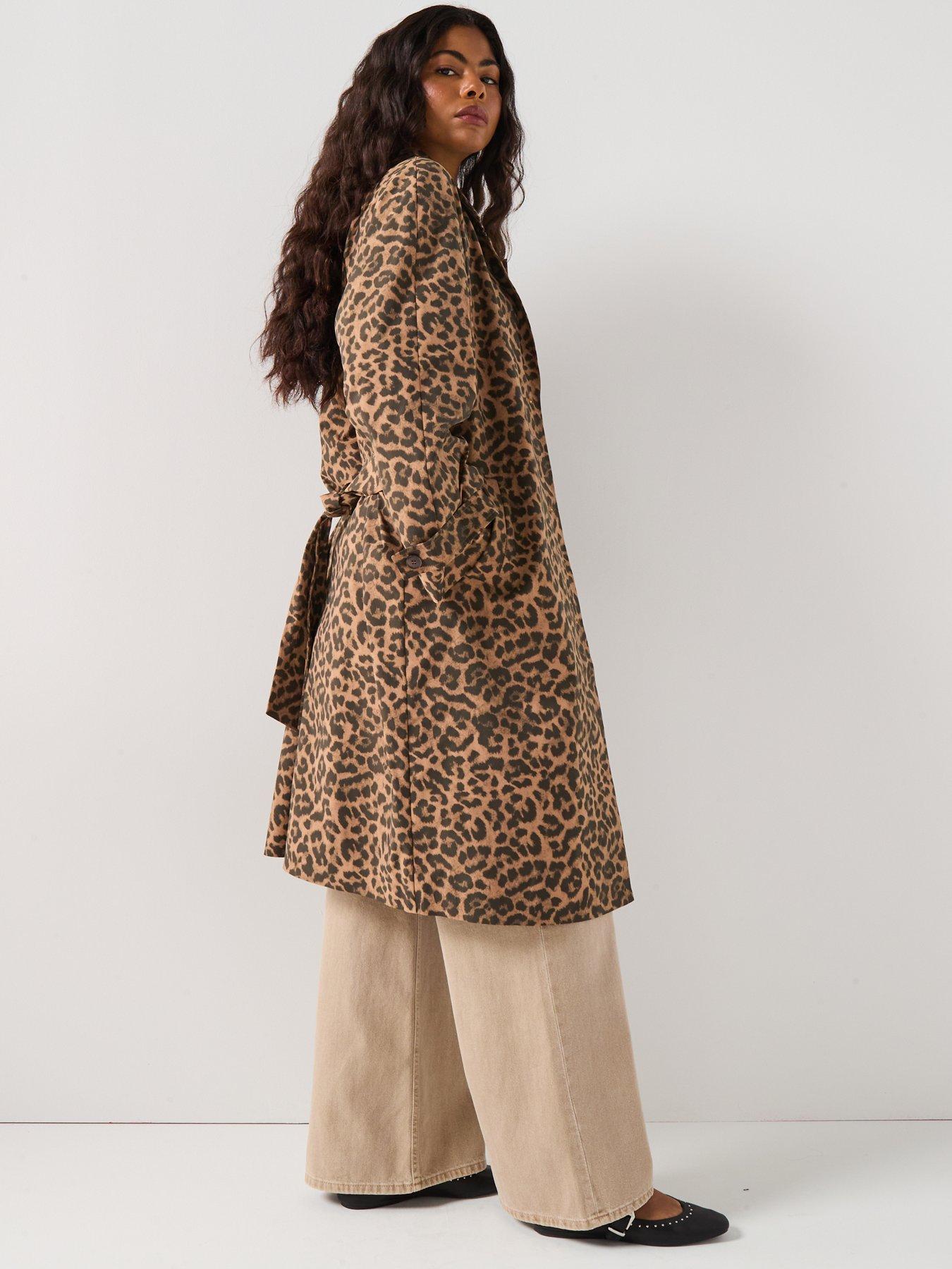 Image 5 of 5 of PIECES Fetina Leopard Print Trenchcoat - Multi