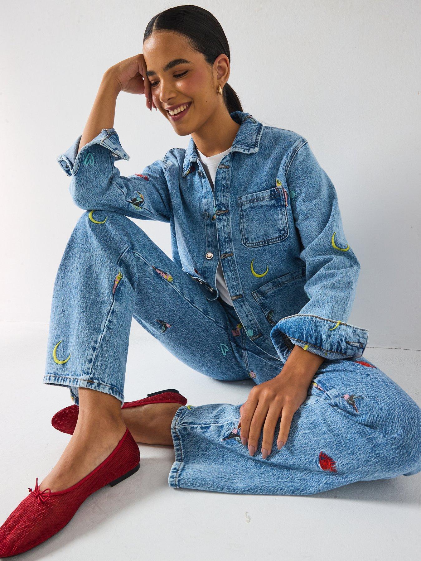 Image 6 of 6 of PIECES Jidi Long Sleeve Denim Embroidered Shacket - Blue