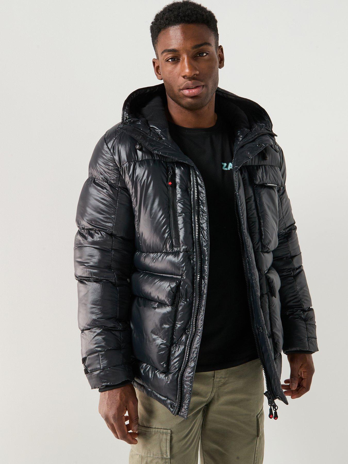 Zavetti Canada Onix Padded Shine Logo Parka Coat - Black