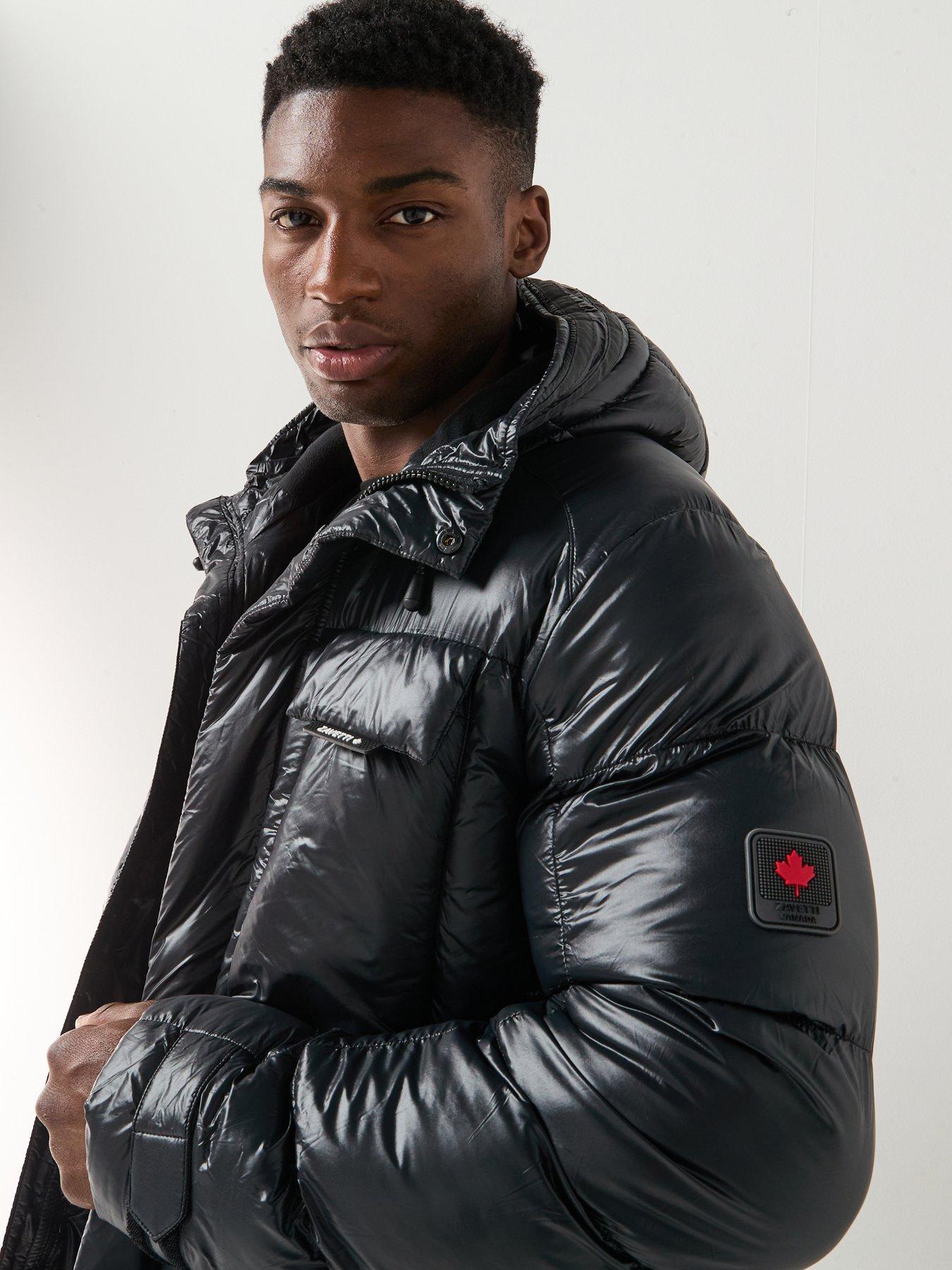 Image 5 of 6 of Zavetti Canada Onix Padded Shine Logo Parka Coat - Black