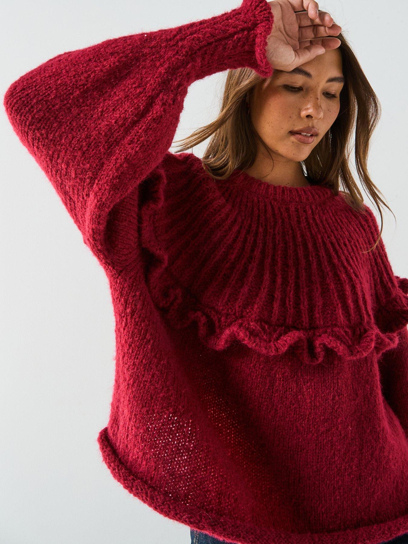 PIECES Long Sleeve Round Neck Knitted Jumper- Red