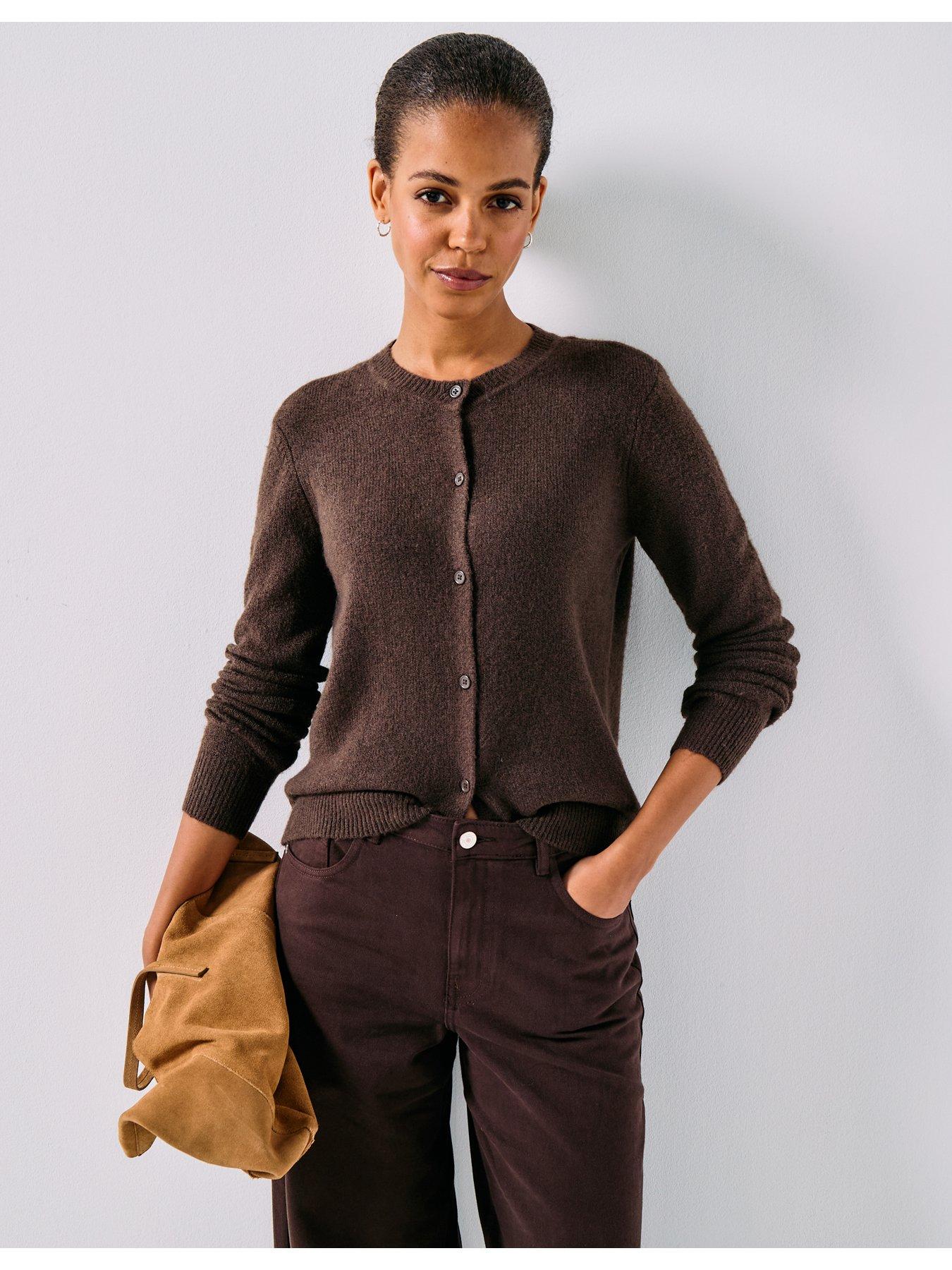 PIECES Malou Long Sleeve Knit Cardigan - Brown