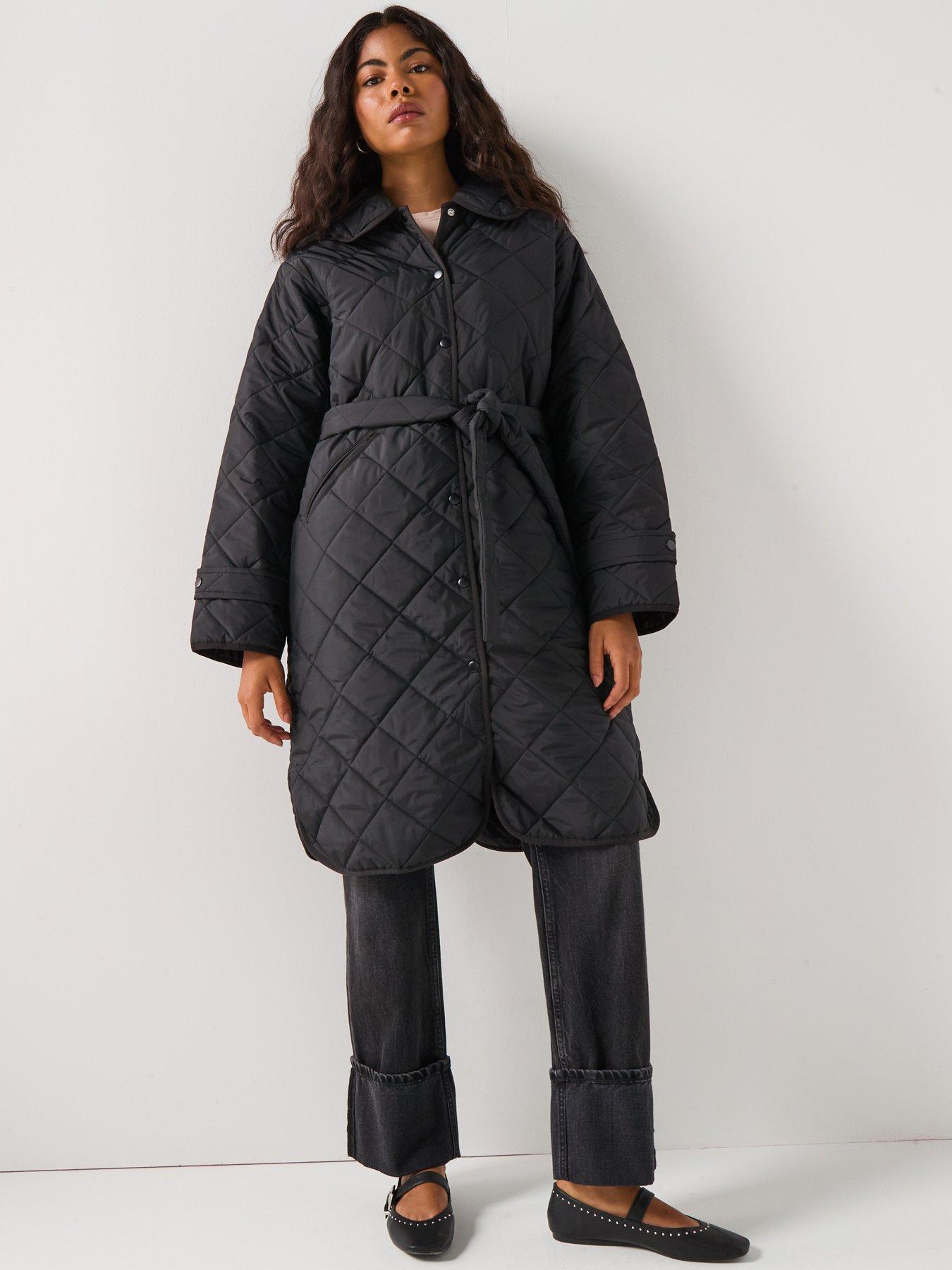PIECES Long Quilted Jacket - Black
