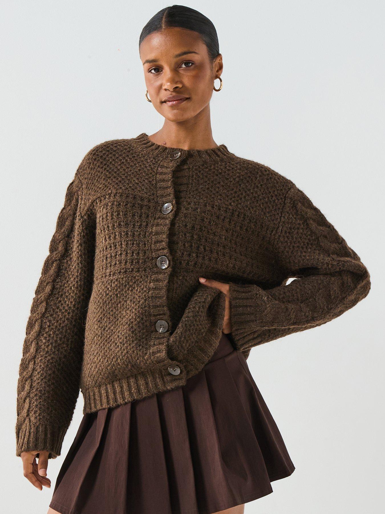 pieces-long-sleeve-knitted-cardigan-brown