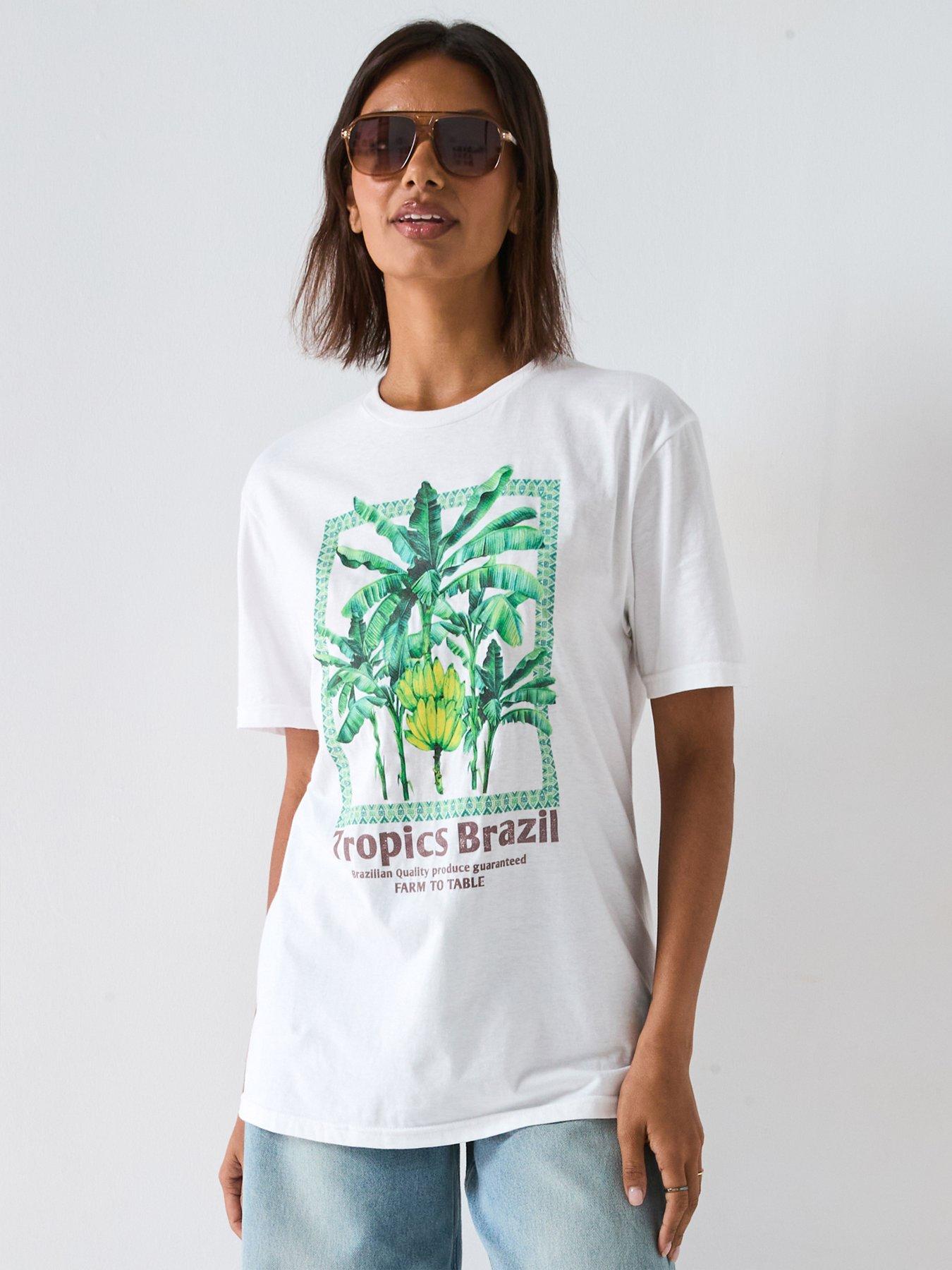 V by Very Palm Oversized Graphic Tee - White