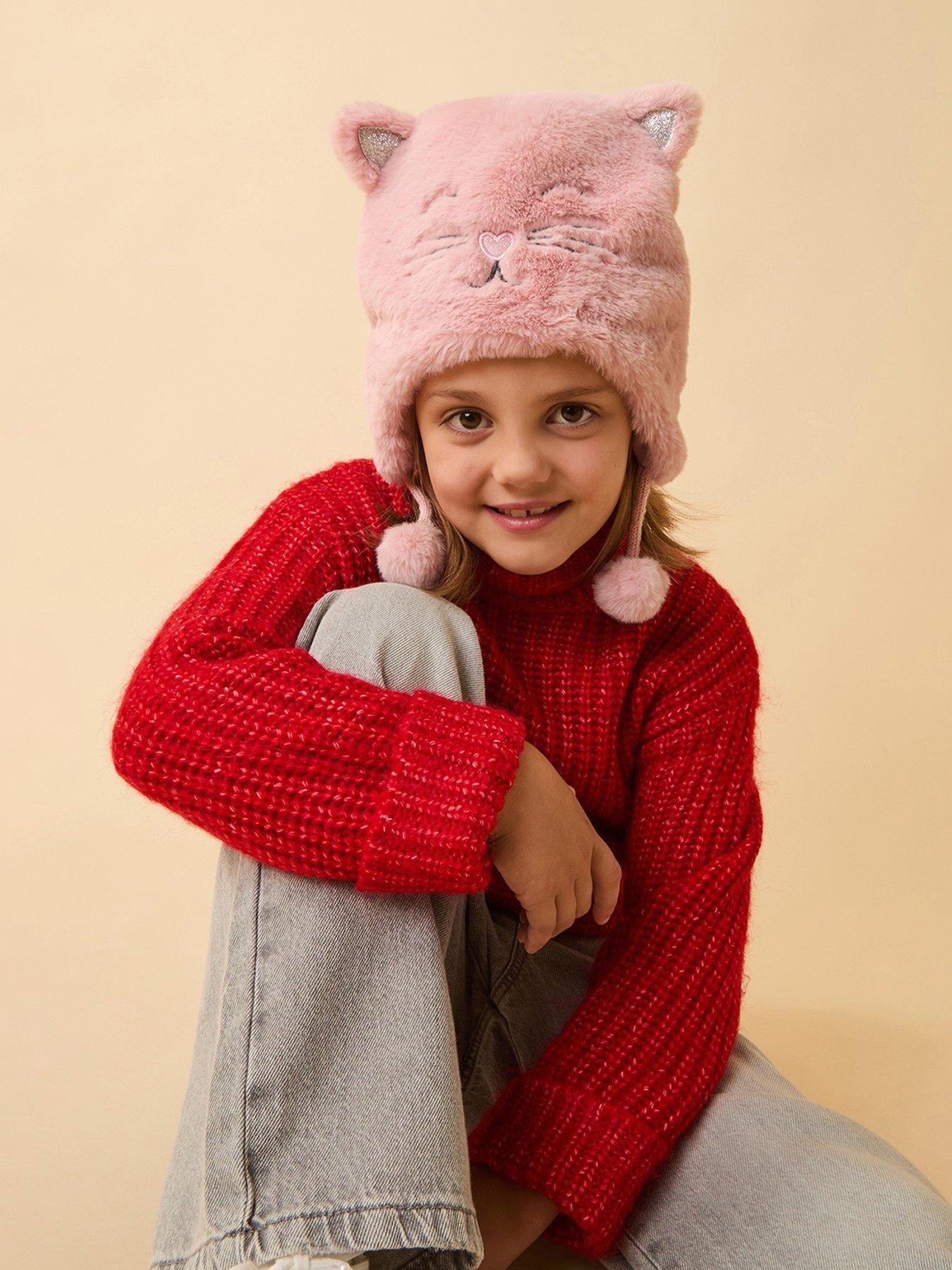Accessorize Girls Fluffy Cat Chullo Hat - Pink