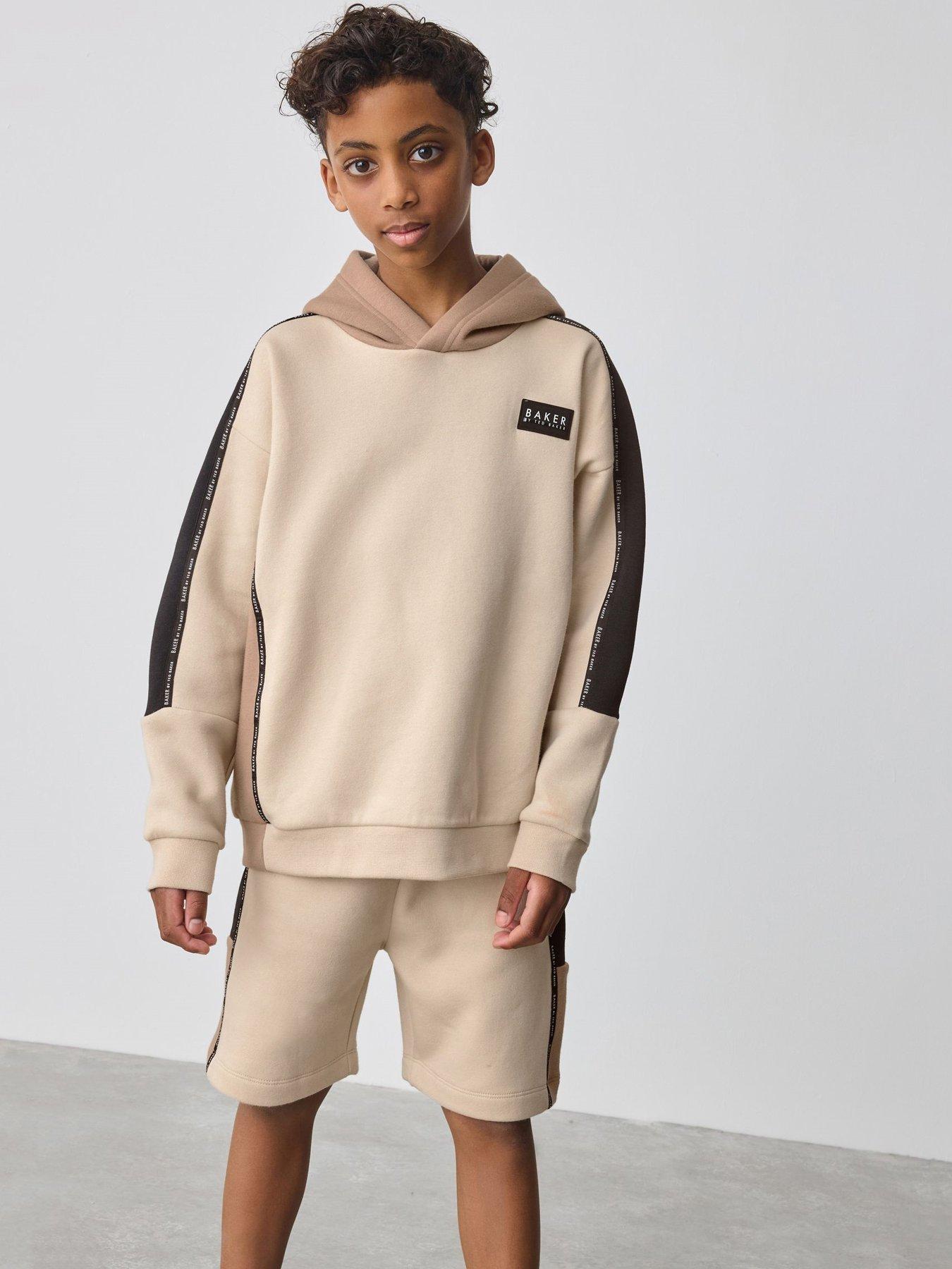 Image 1 of 6 of Ted Baker Boys Varsity Hoodie And Short Set - Beige