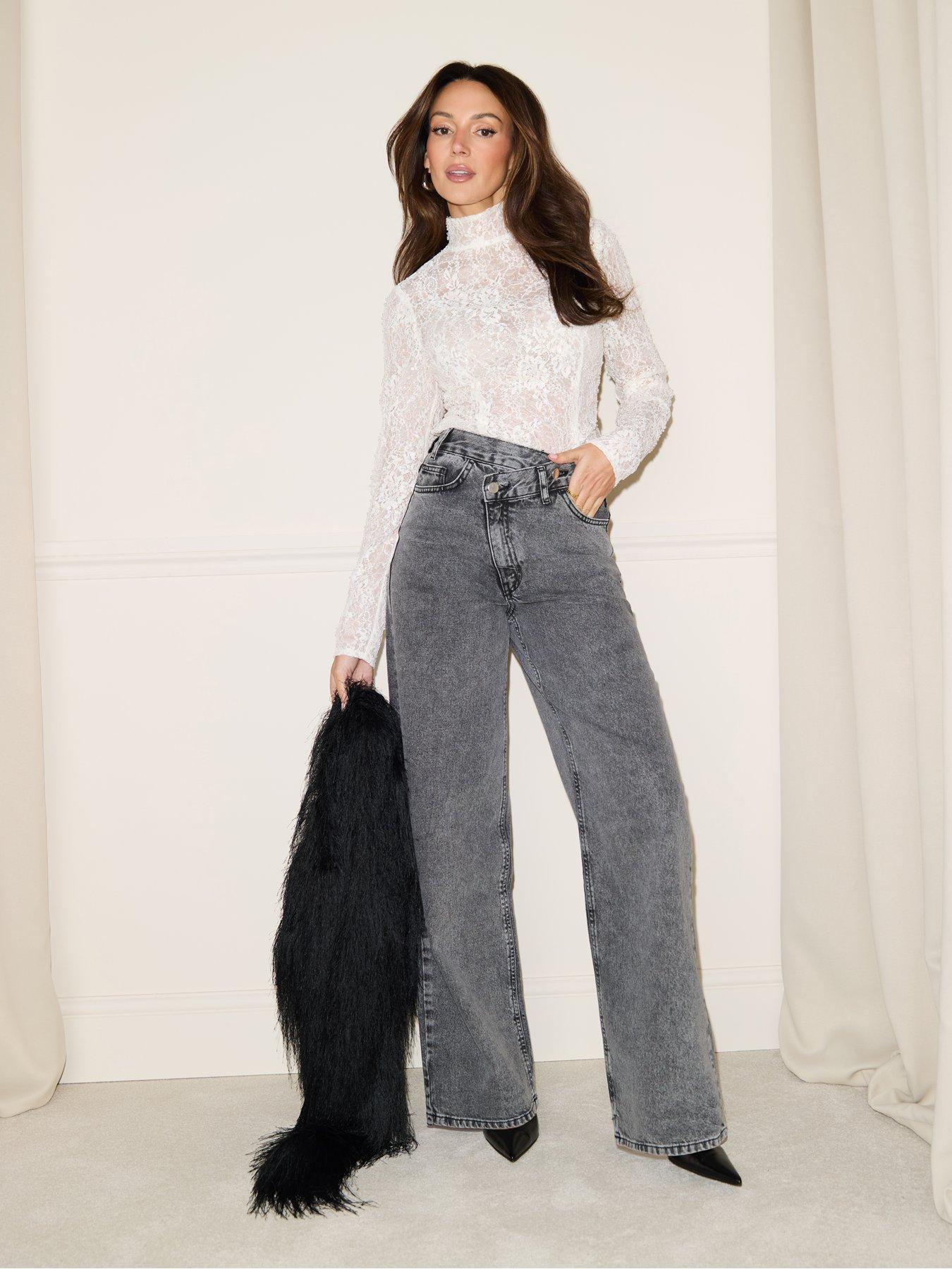 Michelle Keegan Asymmetric Jeans - Grey