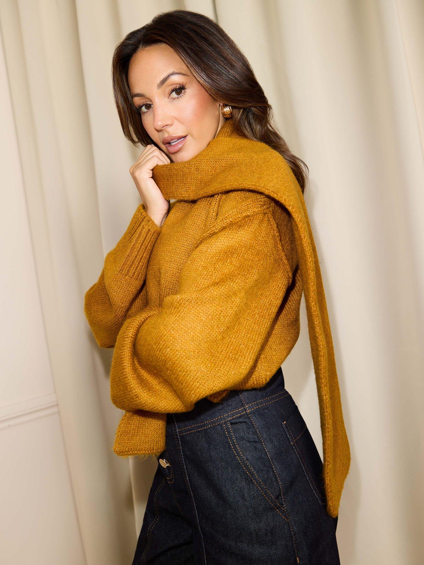 Michelle Keegan Premium Scarf Knitted Sweater - Ochre