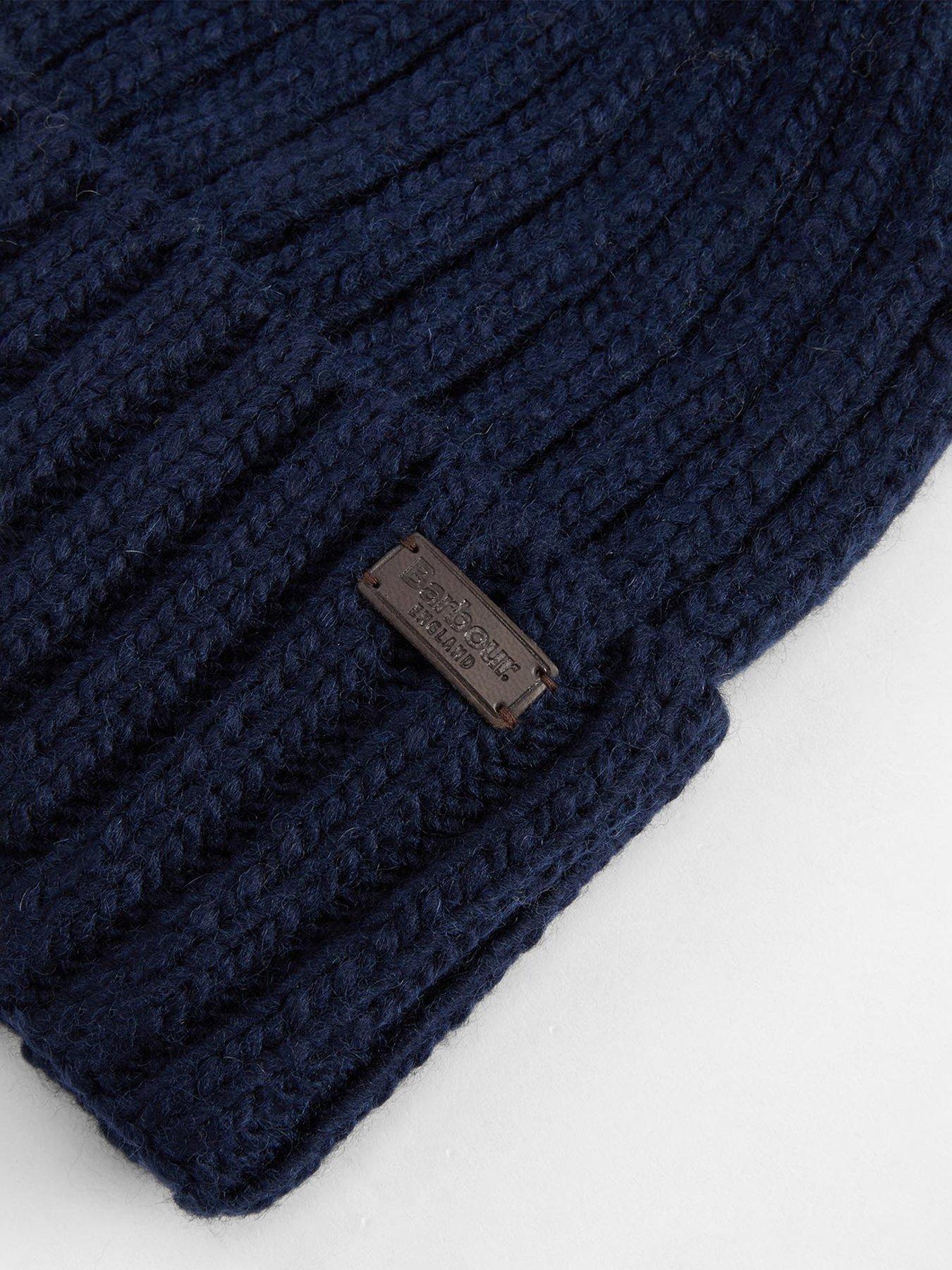 Image 3 of 4 of Barbour Kelson Pom Knitted Beanie Hat - Navy