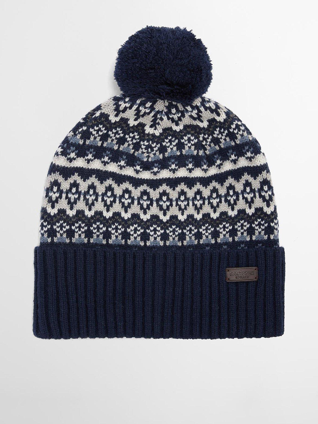 Barbour Marlow Fair Isle Pom Beanie Hat - Navy