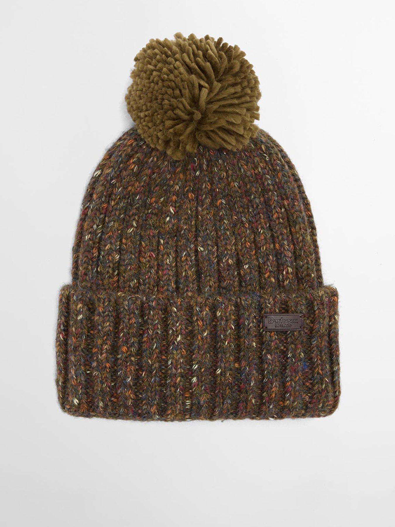 barbour-kelson-fleck-pom-beanie-hat-khakifront