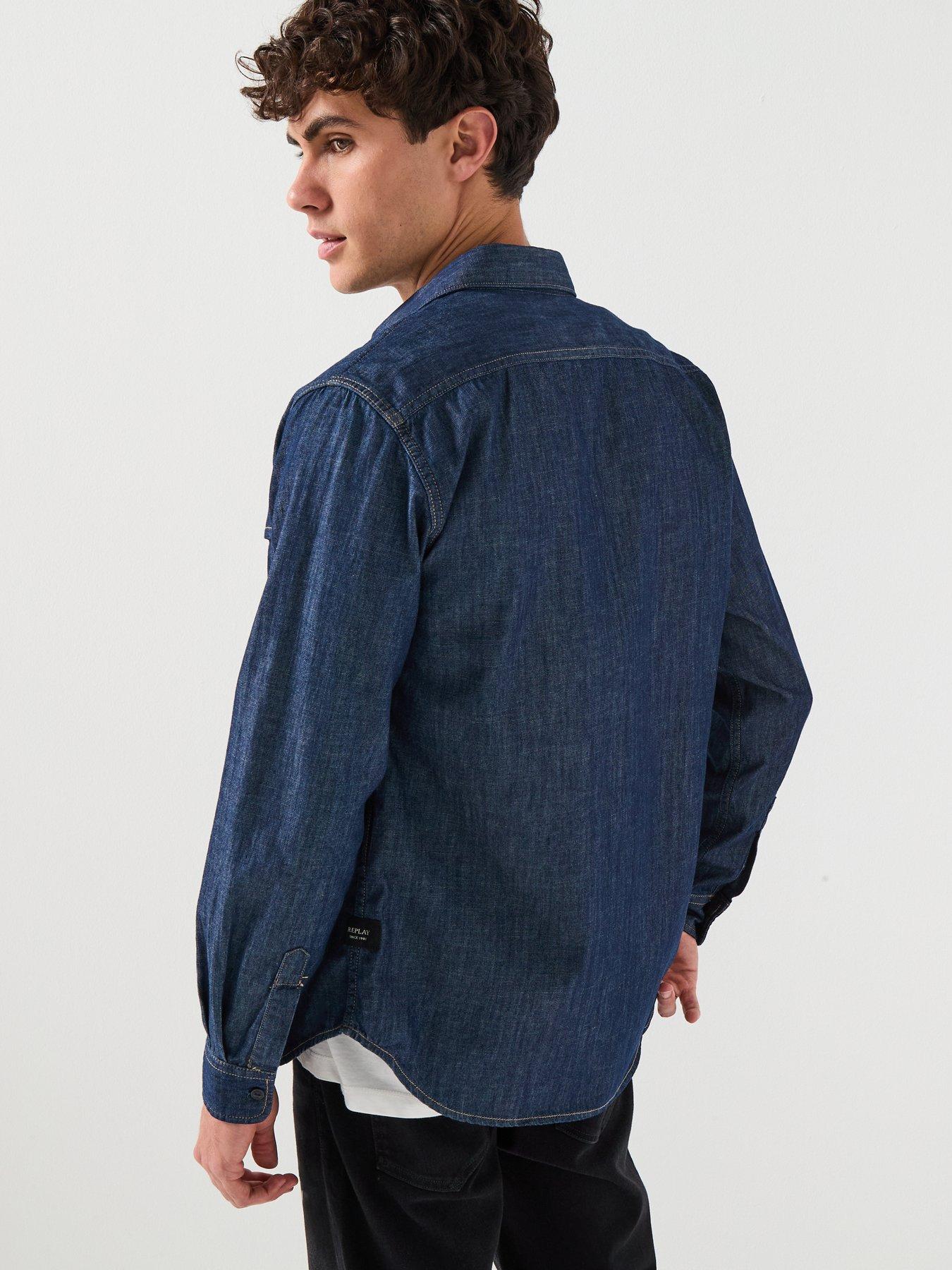 Image 2 of 6 of Replay Double Pocket Denim Shirt - Blue