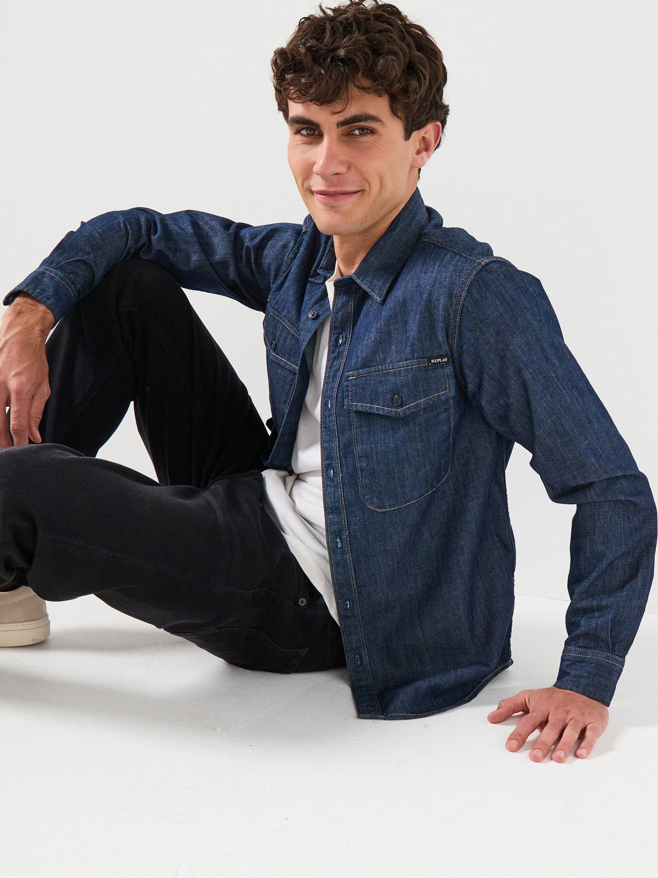 Image 4 of 6 of Replay Double Pocket Denim Shirt - Blue