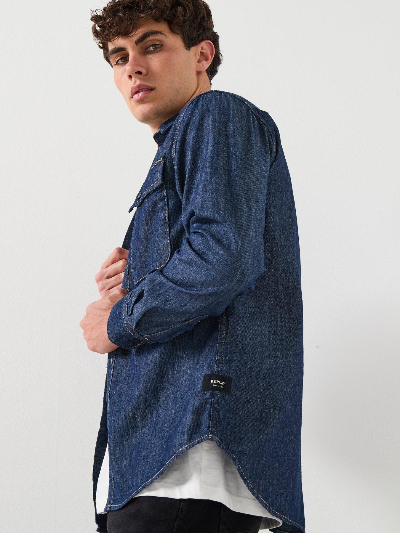 Image 5 of 6 of Replay Double Pocket Denim Shirt - Blue