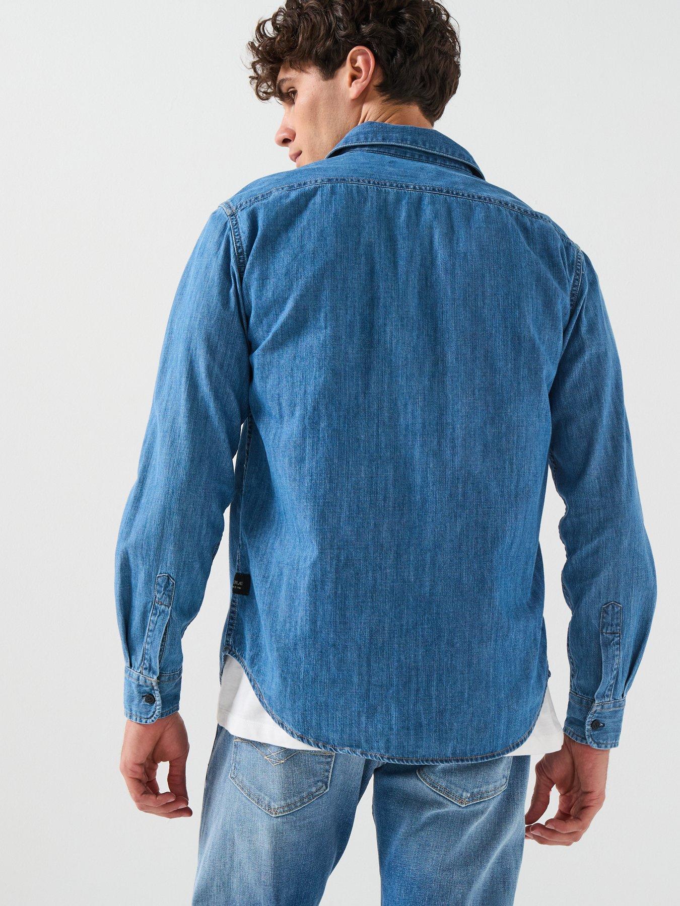 Image 2 of 6 of Replay Double Pocket Denim Shirt - Blue