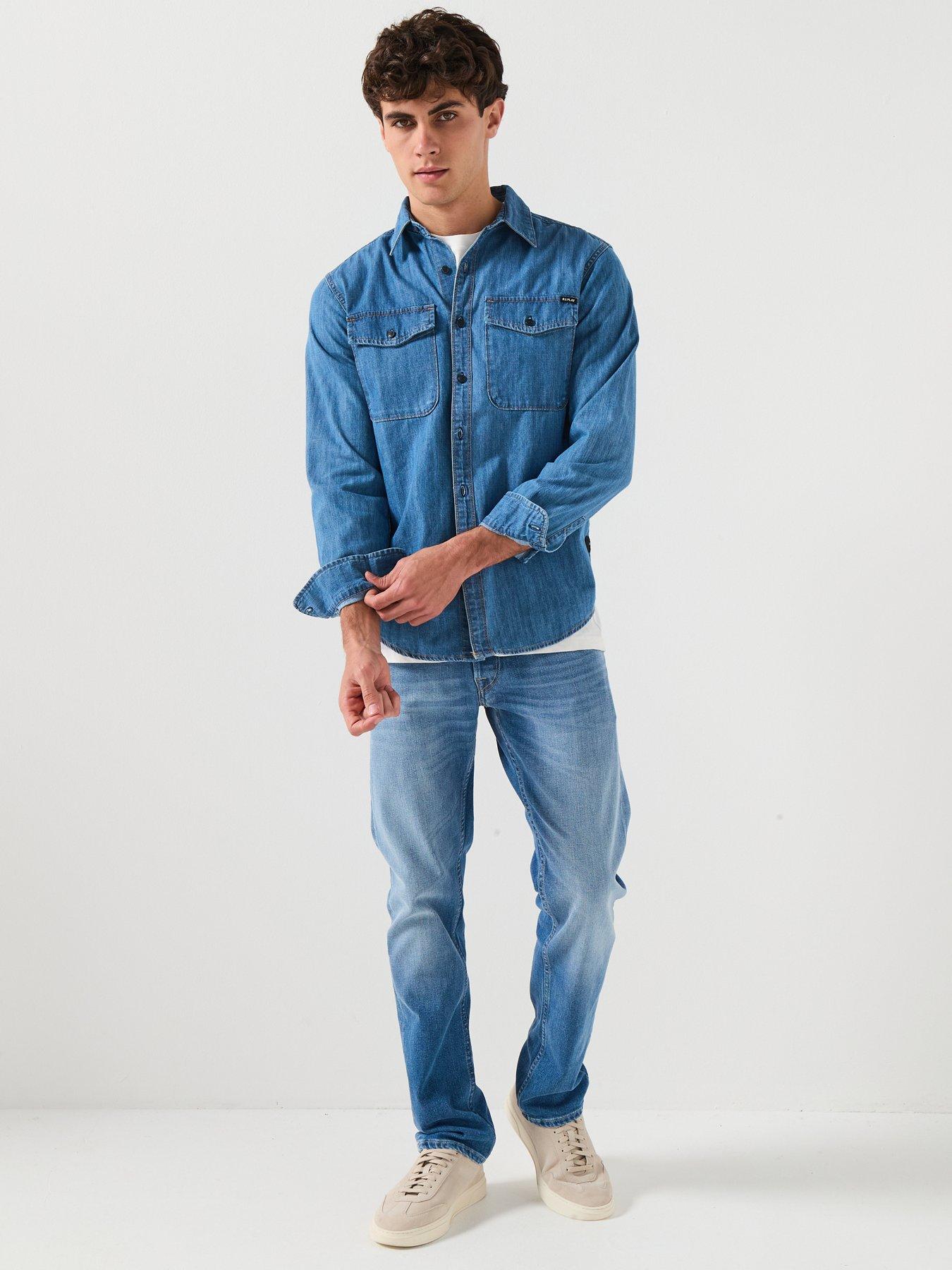 Image 3 of 6 of Replay Double Pocket Denim Shirt - Blue