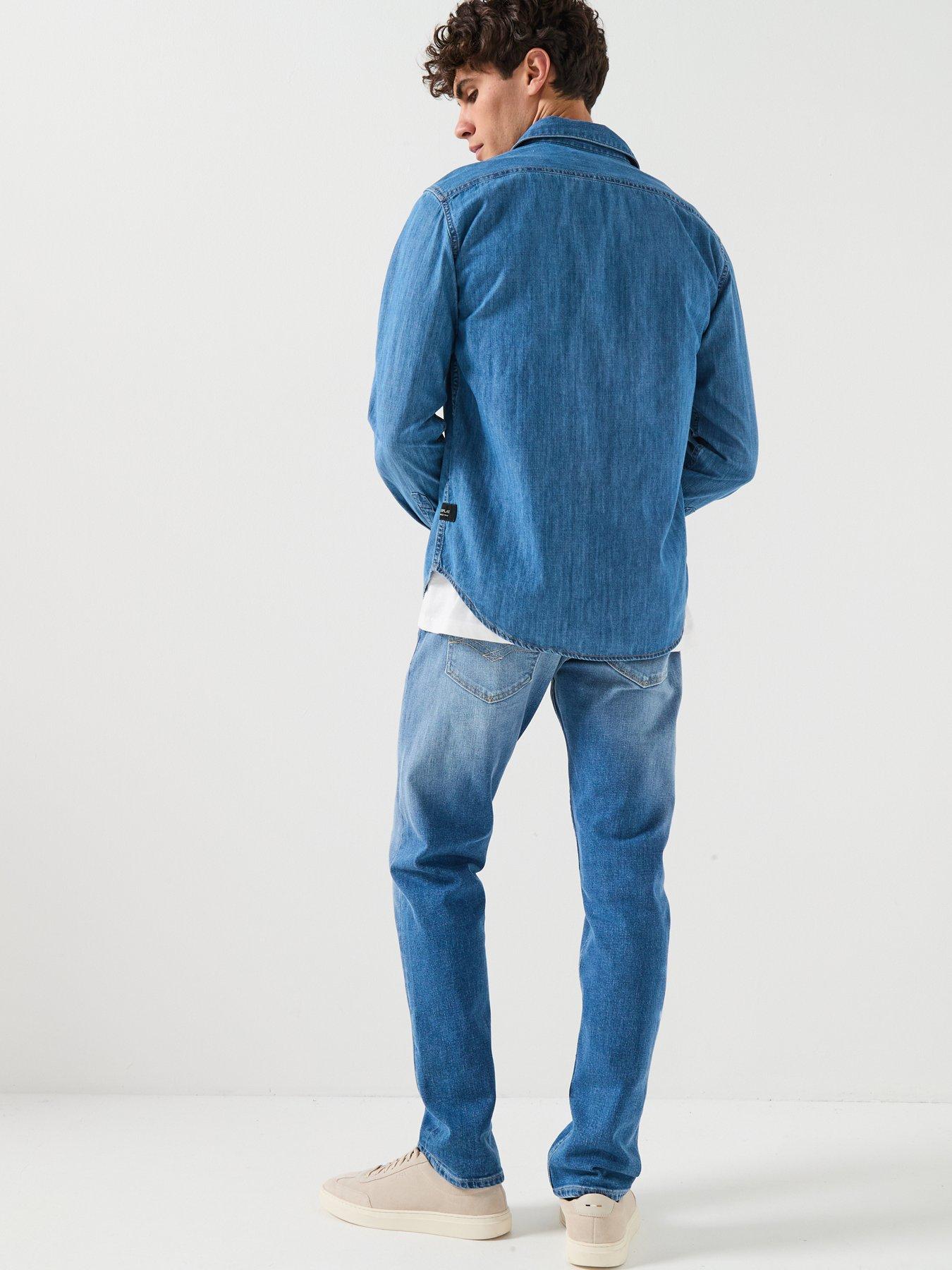 Image 5 of 6 of Replay Double Pocket Denim Shirt - Blue
