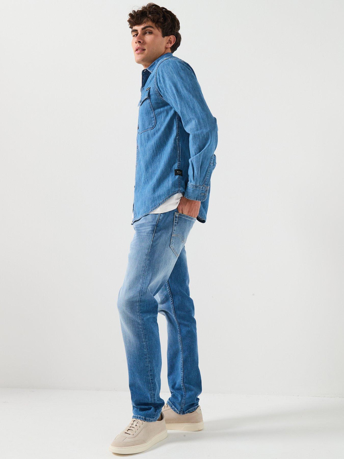 Image 6 of 6 of Replay Double Pocket Denim Shirt - Blue