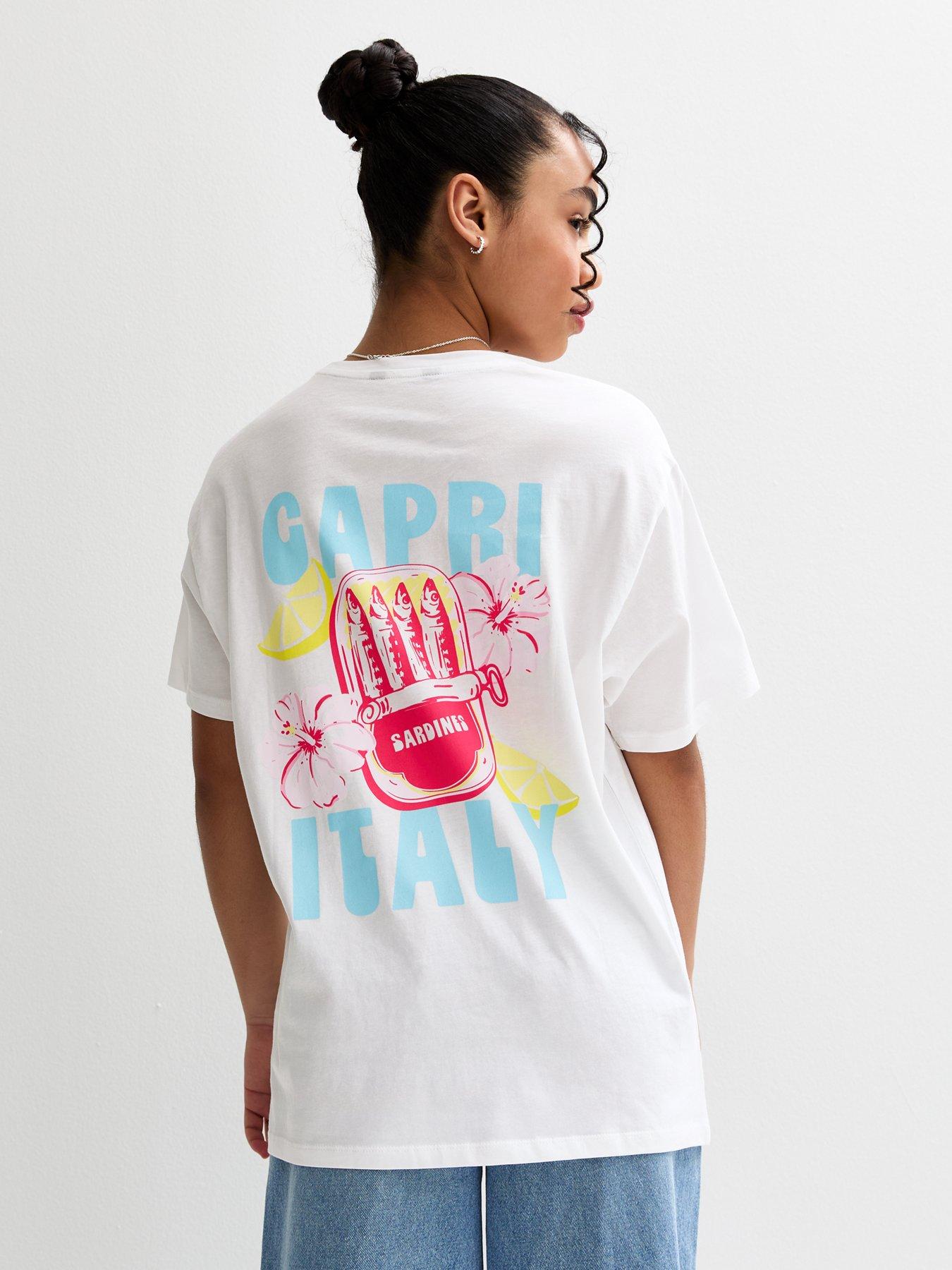 New Look 915 Girls Capri Sardines Print T-Shirt - White