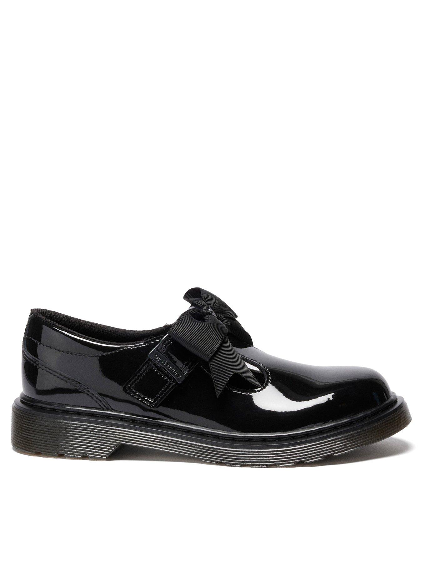 Dr Martens Youth Polley II Bow Y T Bar Shoe Patent Lamper - Black