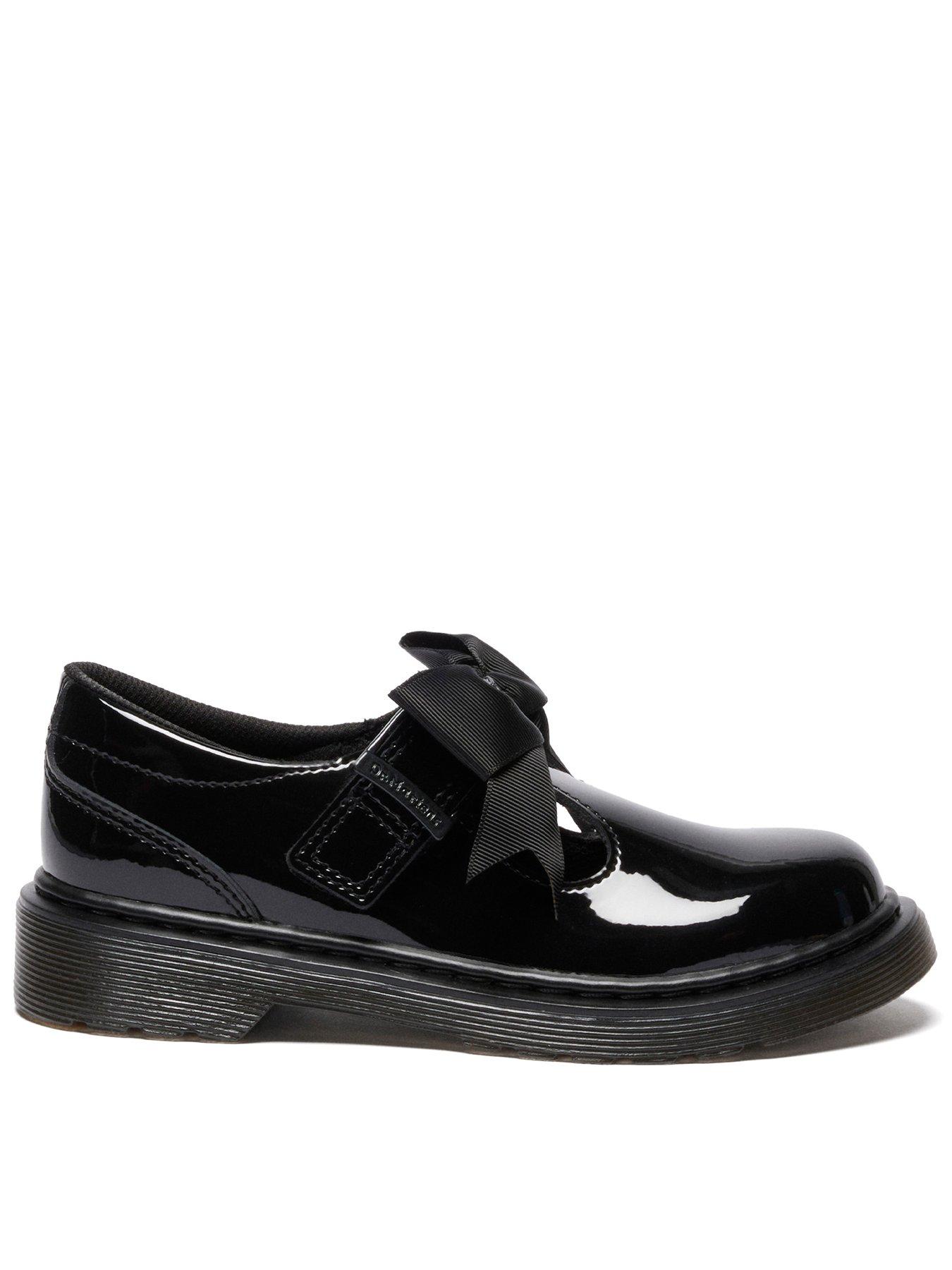 Dr Martens Junior Polley II Bow J T Bar Patent Shoe  - Black