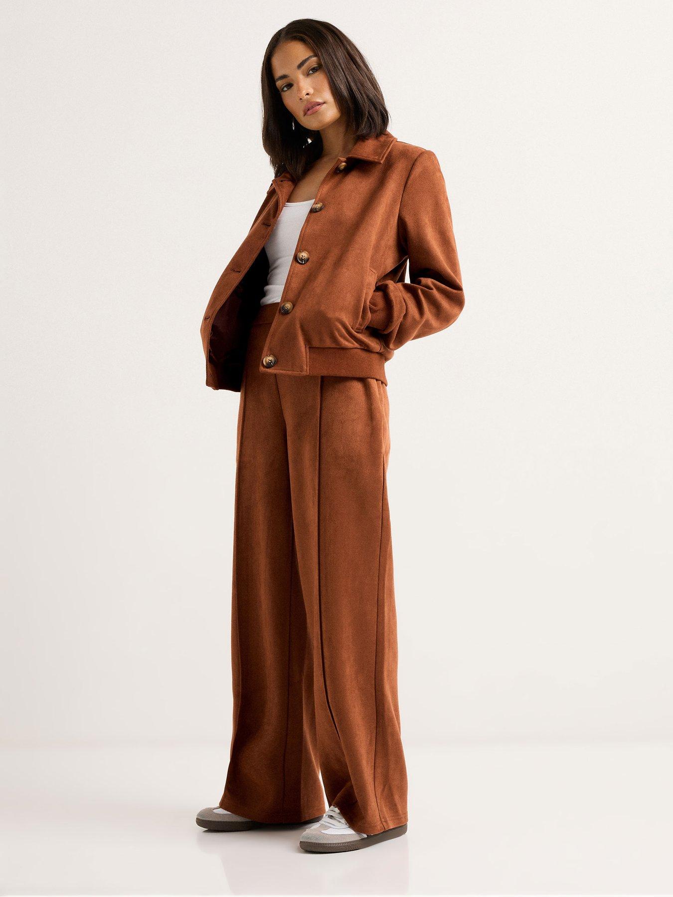 Image 3 of 4 of PixieGirl Petite Suedette Collar Bomber Jacket - Brown
