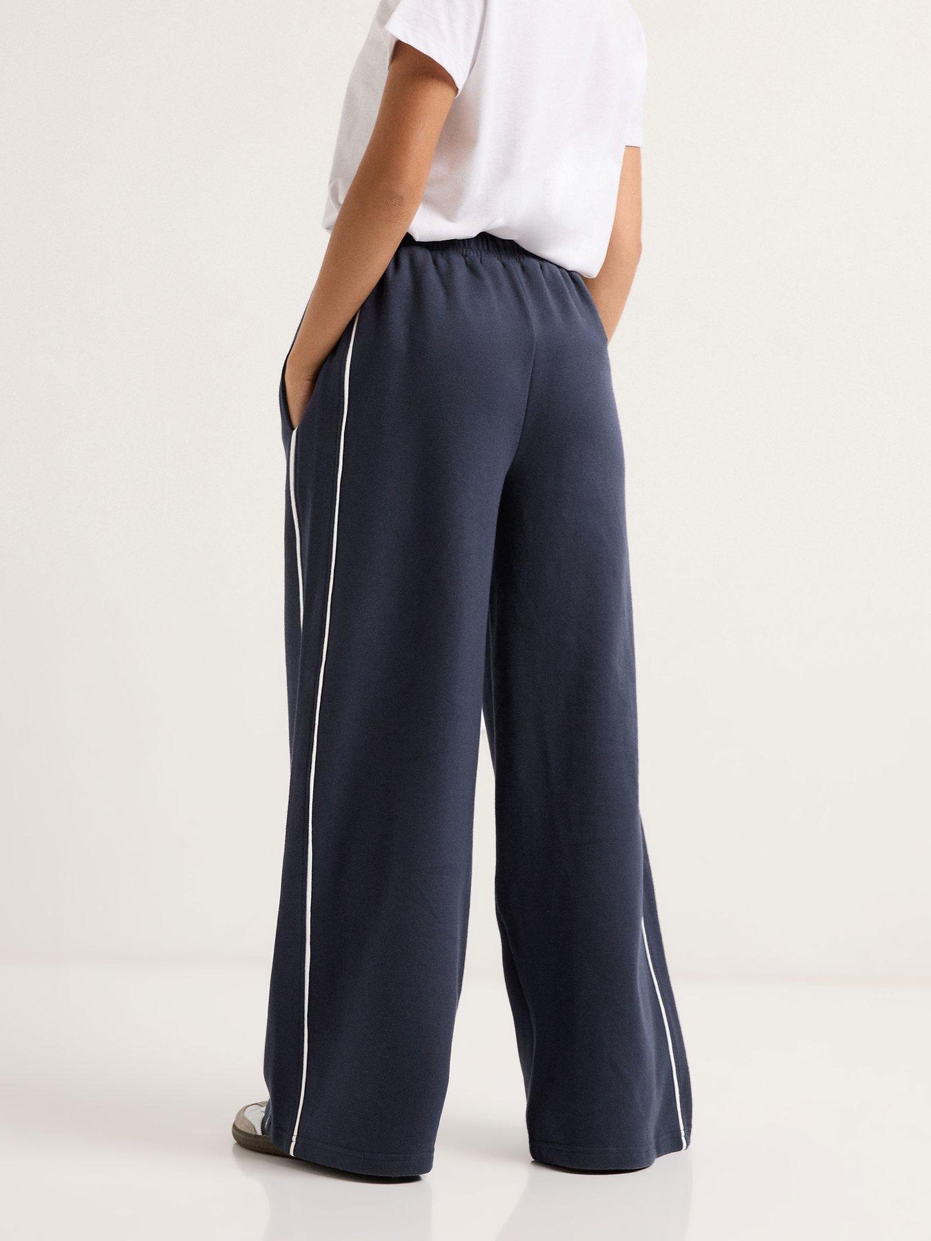 Image 2 of 4 of PixieGirl Petite Contrast Piping Wide Leg Jogger - Navy Blue