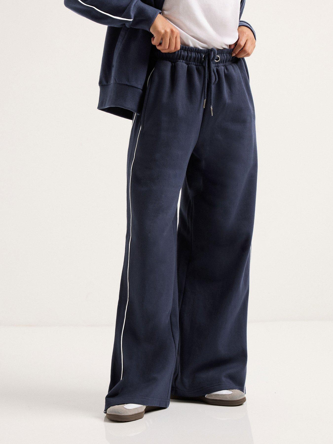 Image 3 of 4 of PixieGirl Petite Contrast Piping Wide Leg Jogger - Navy Blue