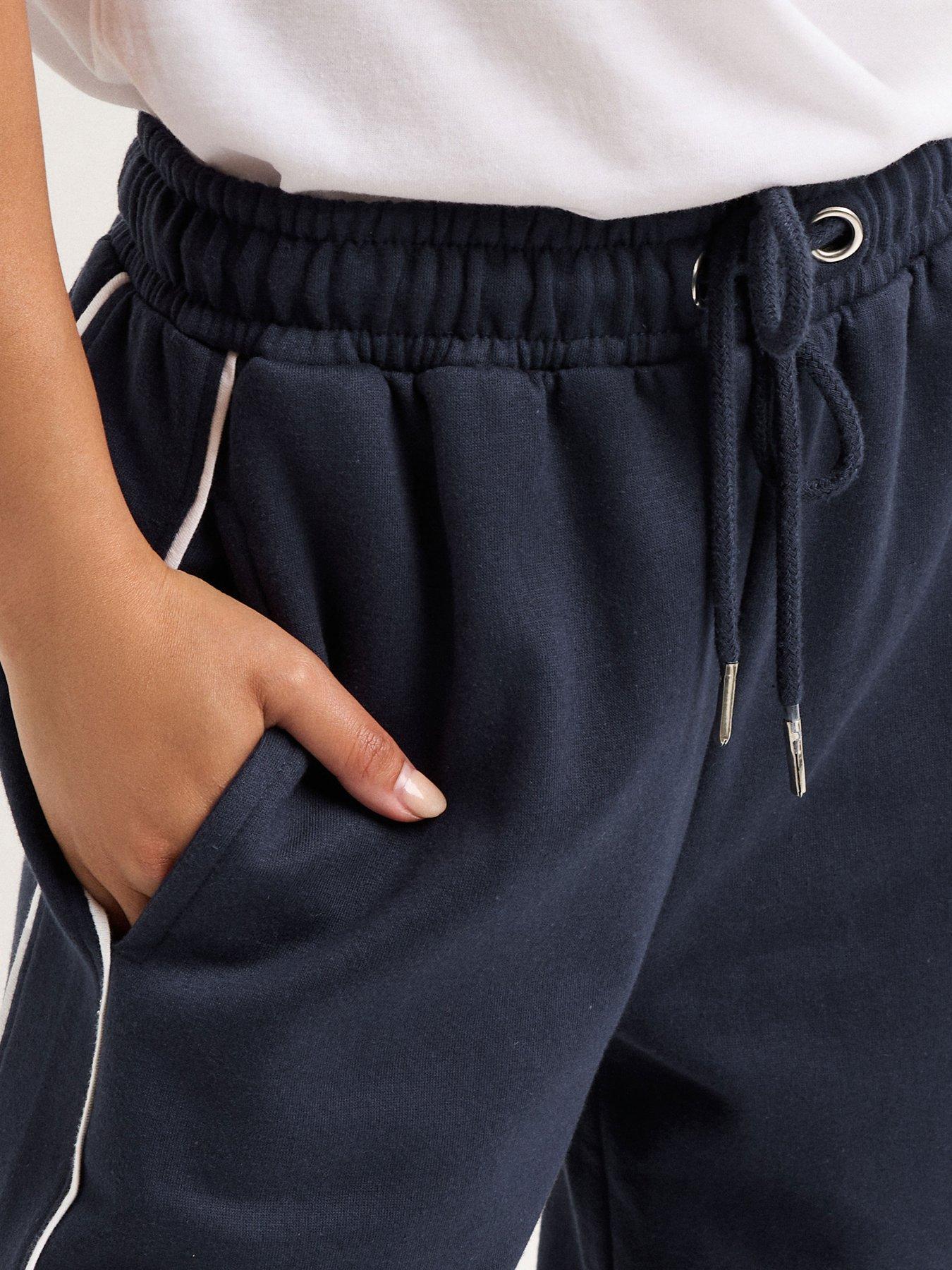 Image 4 of 4 of PixieGirl Petite Contrast Piping Wide Leg Jogger - Navy Blue