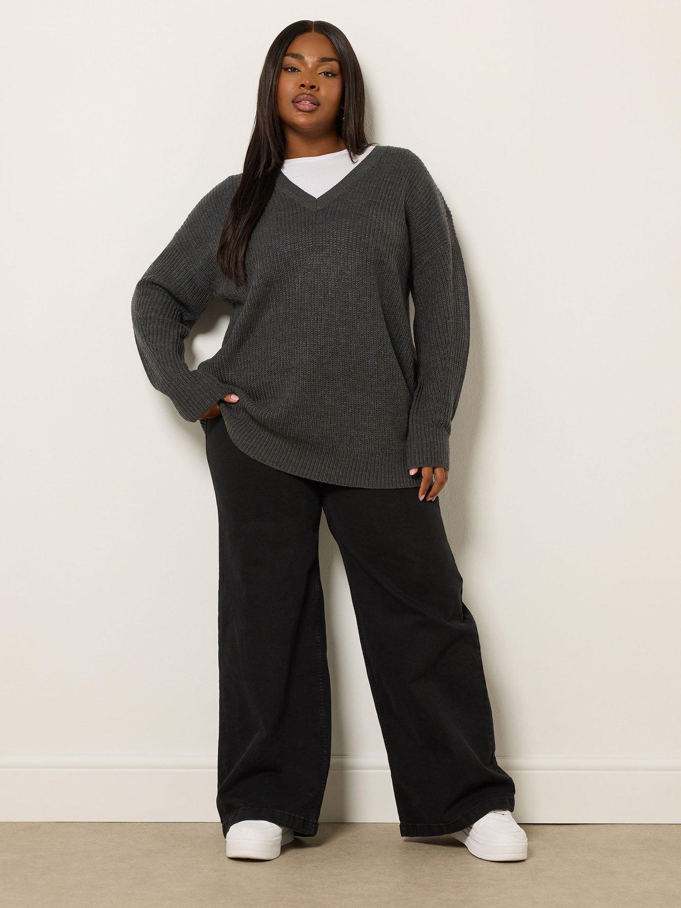 Image 3 of 5 of Yours Curve Drop Shoulder Jumper - Grey