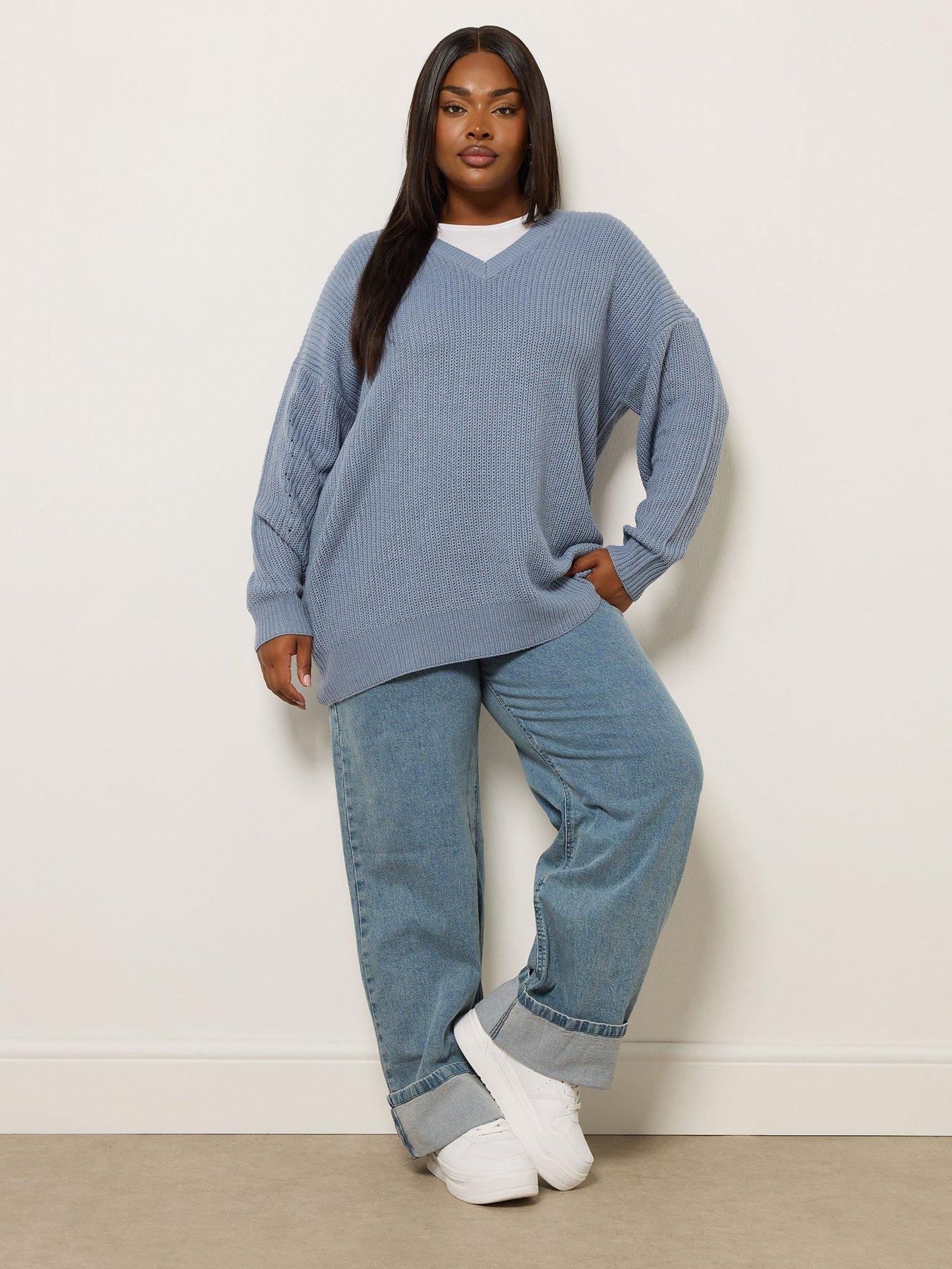 Image 3 of 6 of Yours Curve Drop Shoulder Jumper - Blue
