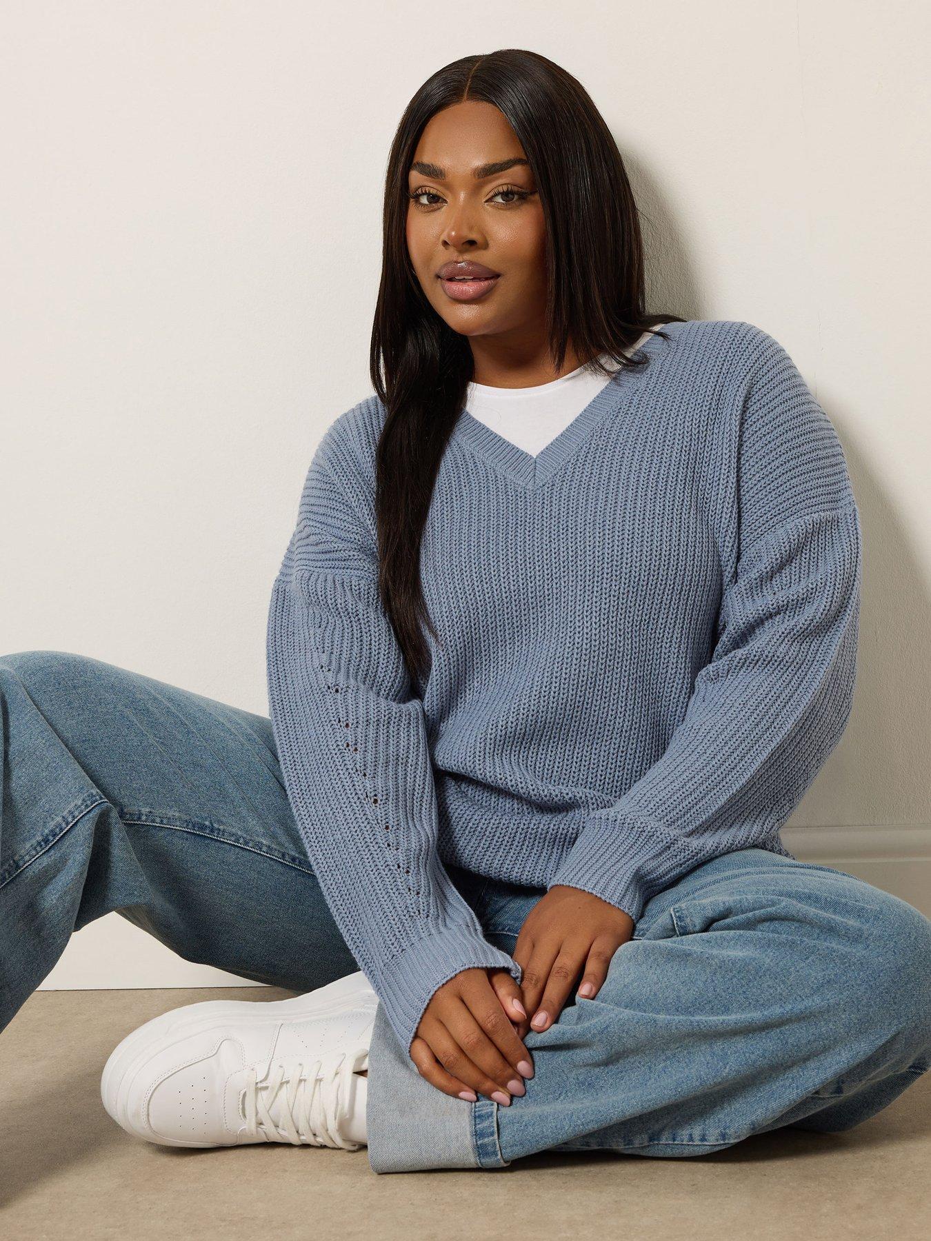 Image 4 of 6 of Yours Curve Drop Shoulder Jumper - Blue