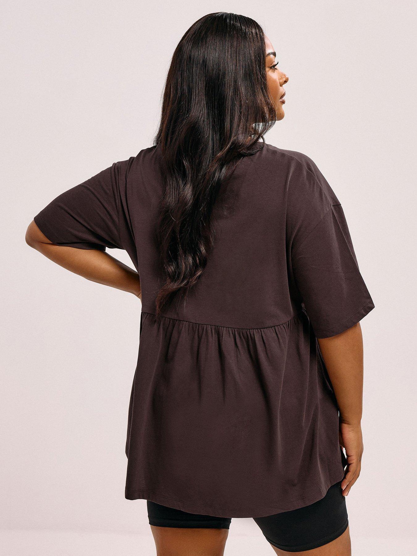 yours-curve-short-sleeve-peplum-top-brownstillFront