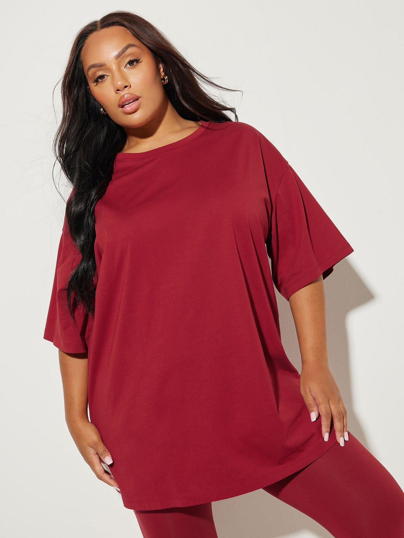 Yours Curve Relaxed Longline T-Shirt - Red